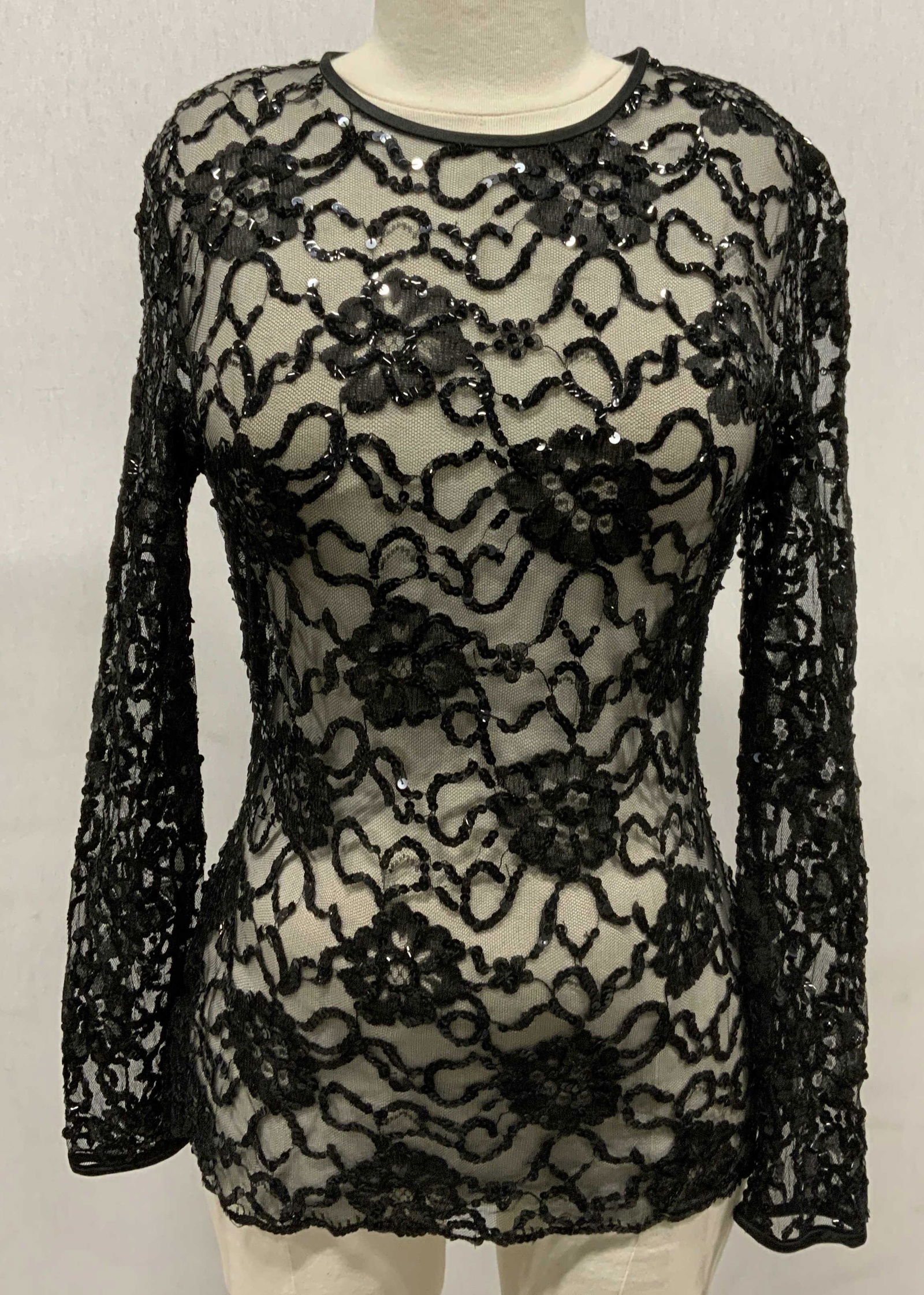 ADRIENNE VITTADINI Black Mesh Sequin Top (1 of 7)