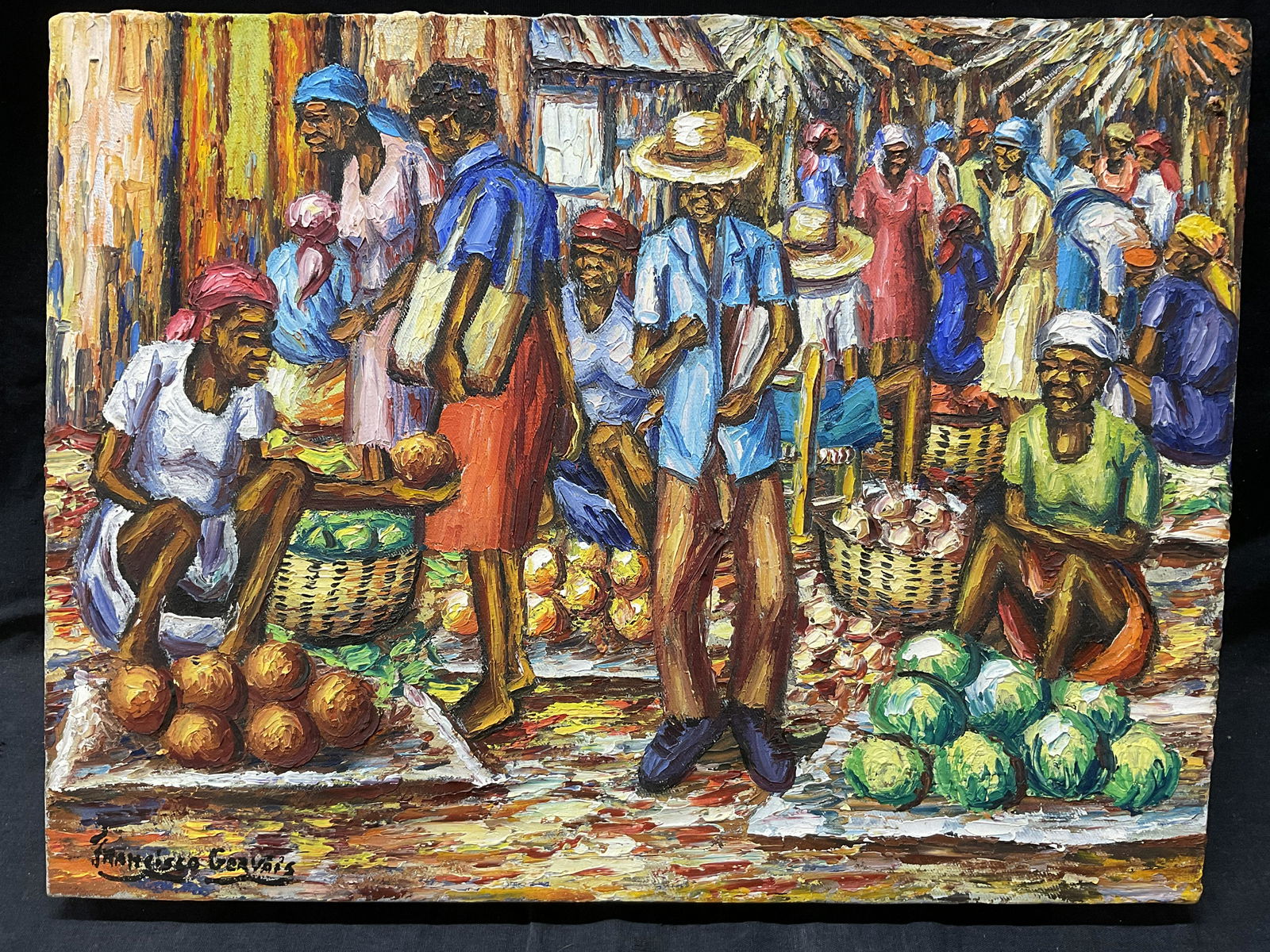 Signed Francisco Gervais Haiti Street Scene Painting (1 of 6)