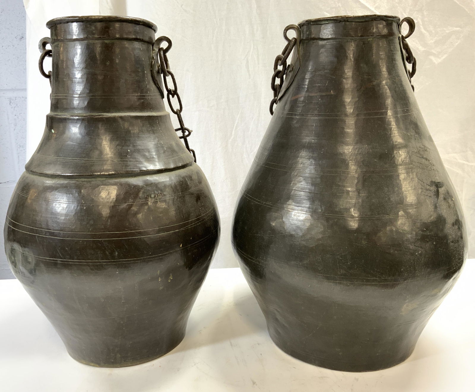 Lot 2 Vtg Near Pair Primitive Vessels W Chains (1 of 8)