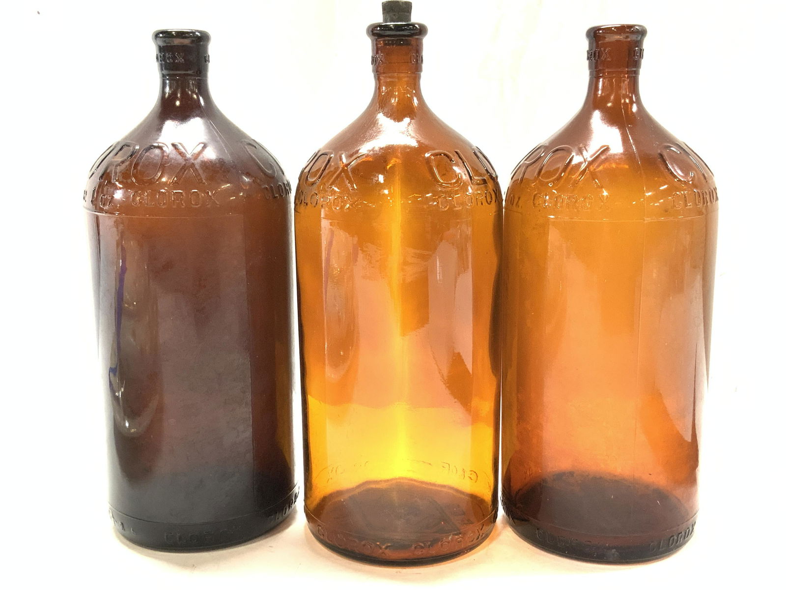 Set 3 Antique Clorox Glass Pharmacy Bottles (1 of 6)