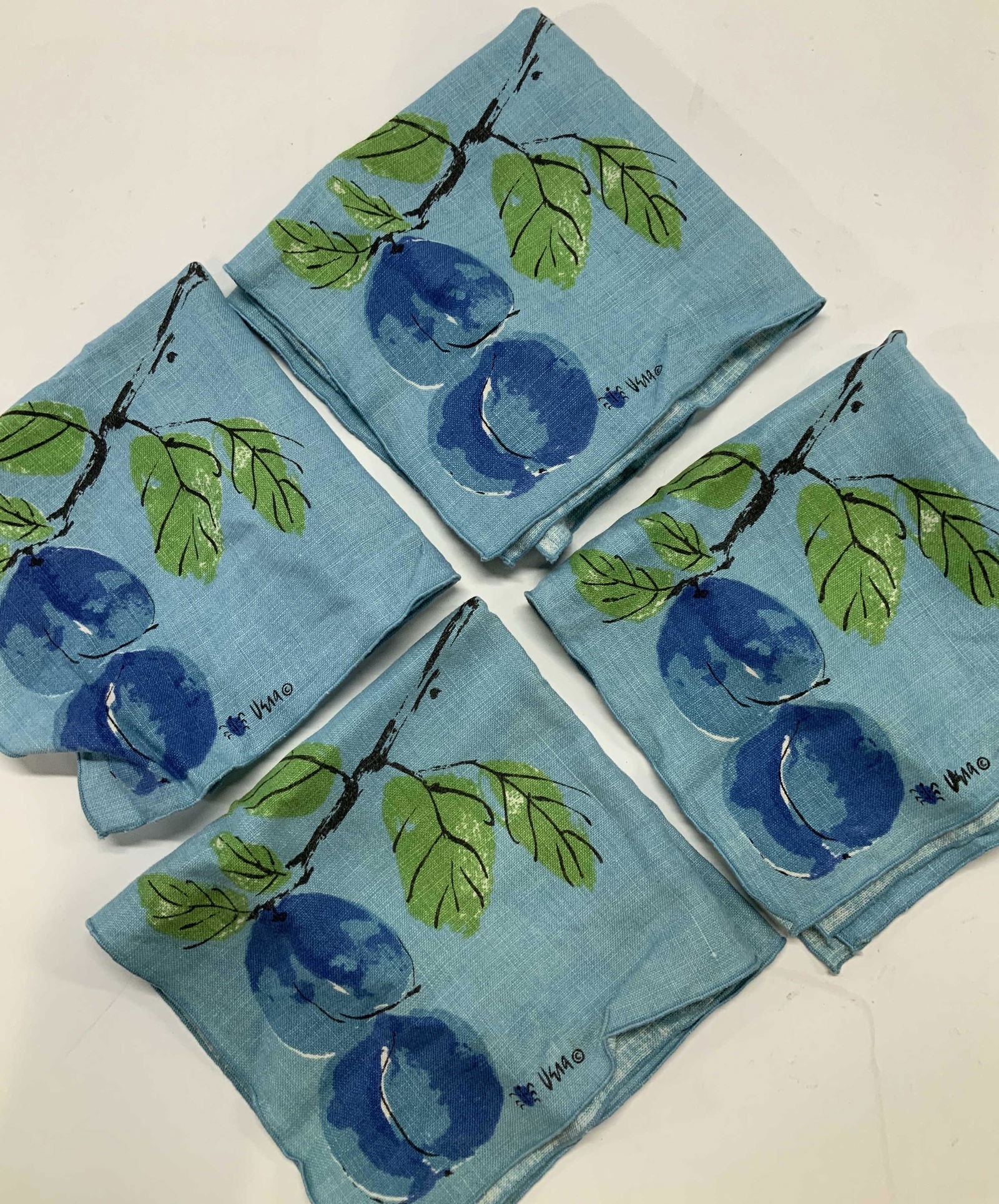 VERA Set 4 Linen Turquoise Napkins w Plum (1 of 6)