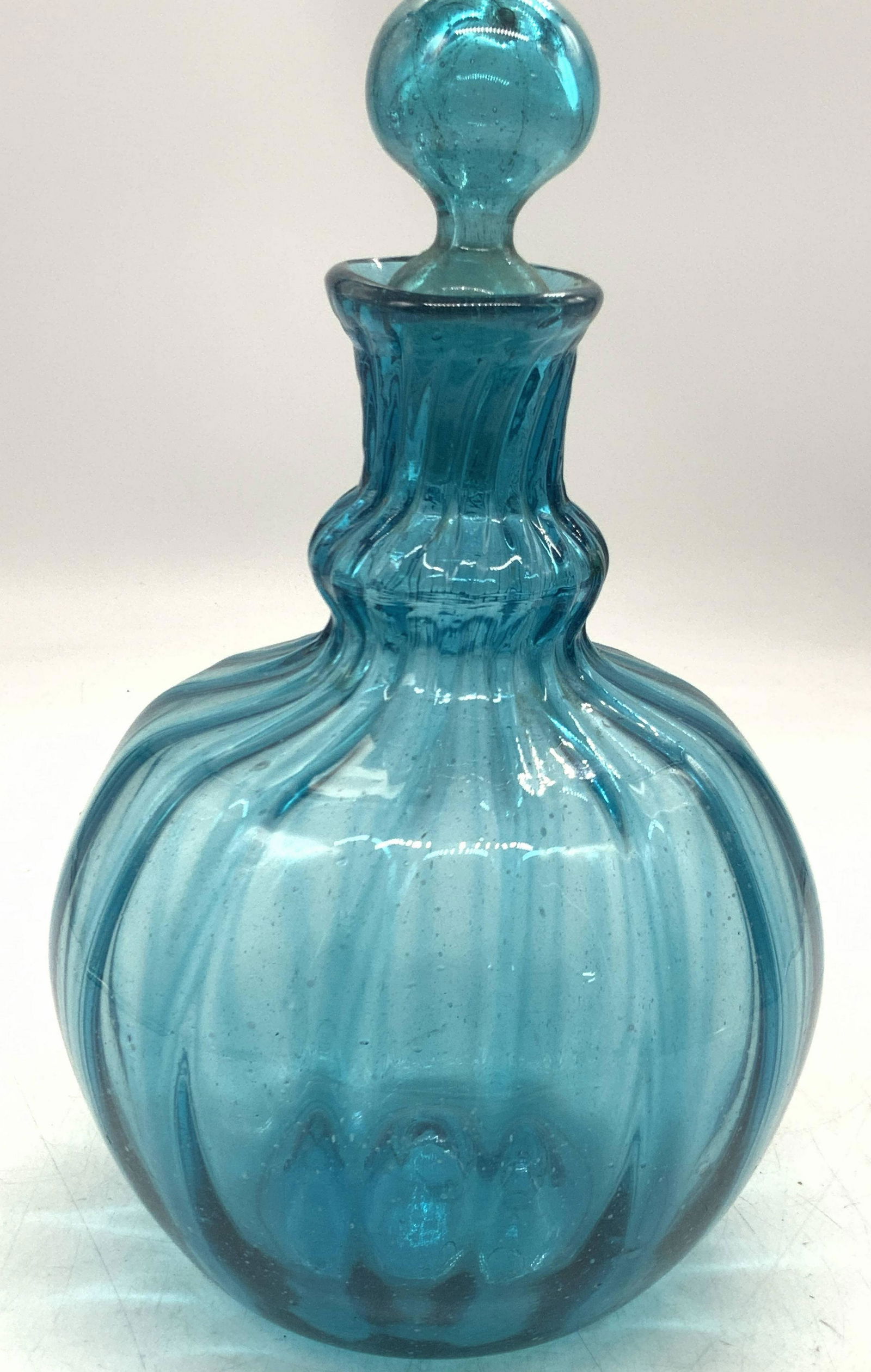 Hand Blown Teal Toned Glass Decanter