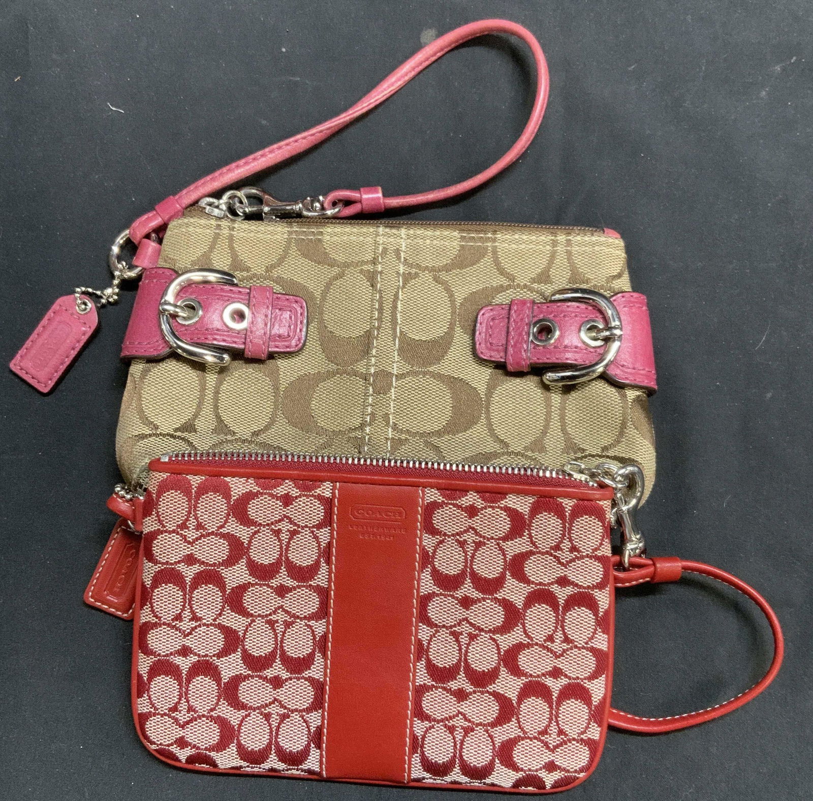 Lot 2 COACH Tan & Red Signature Logo Wristlets (1 of 7)