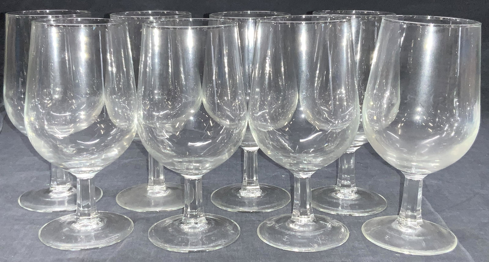 Set8 Crystal Stemware Wine Glasses, France: Marked on undersides, France. Crystal stemwares with faceted stems, approximately 6 inches tall and 2.5 inch diameter. Minor wearing due to age and use, Crystal stemware, stemware, crystal glasses, wi