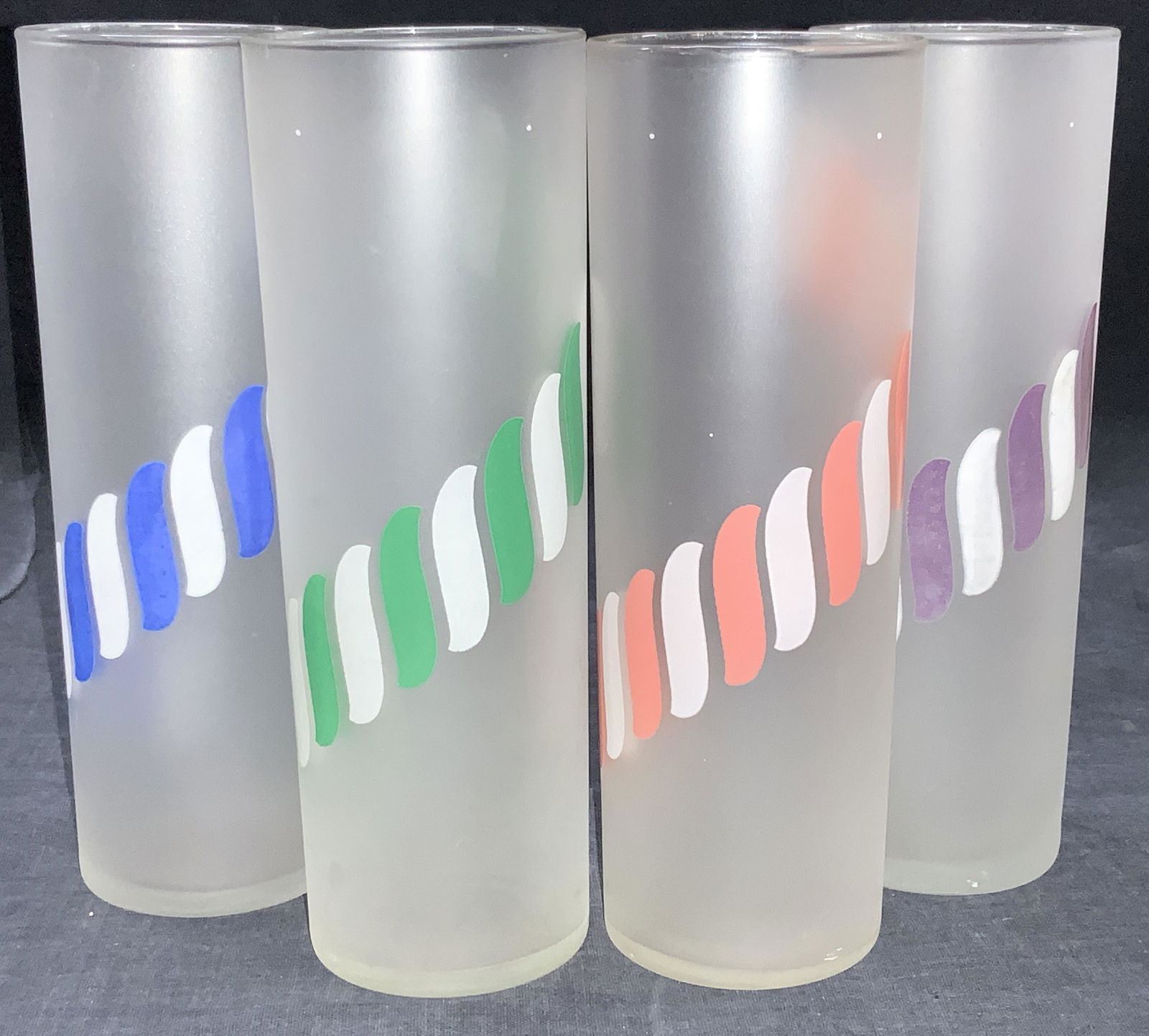 4 LIBBEY Tom Collins Candy Stripe Frosted Glasses (1 of 9)