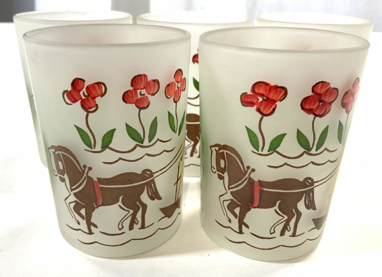 Set 5 Hand Painted Glass Vessels W Farmers (1 of 6)