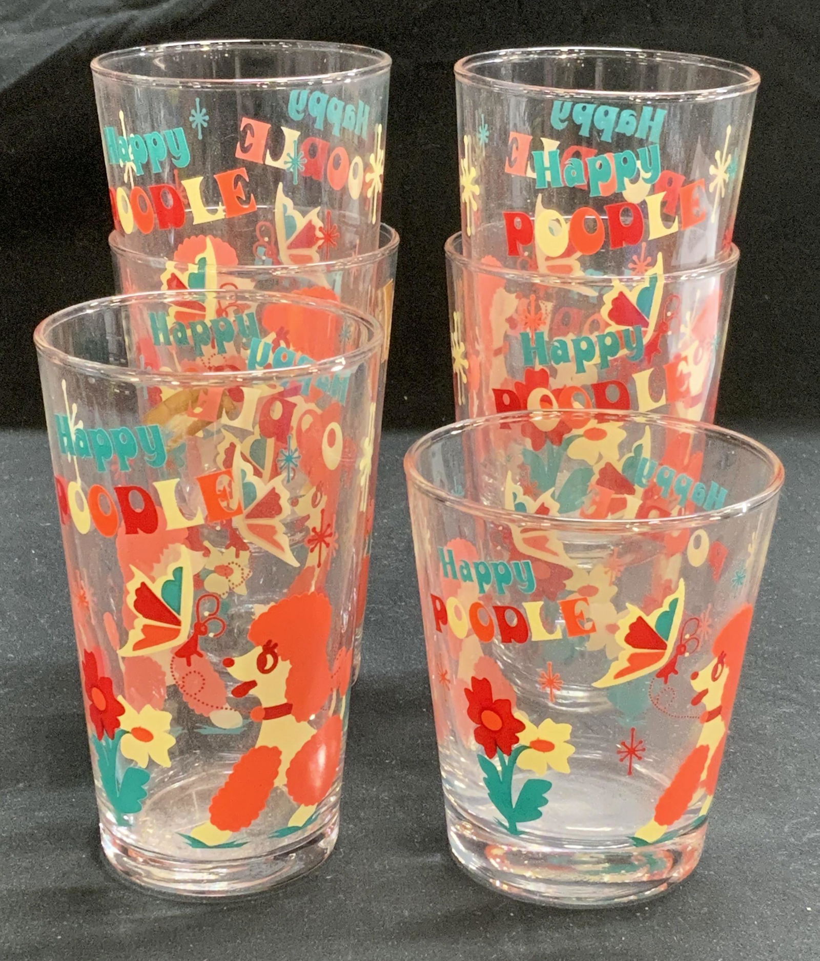 Set 6 Happy Poodle Drinking Glasses (1 of 6)
