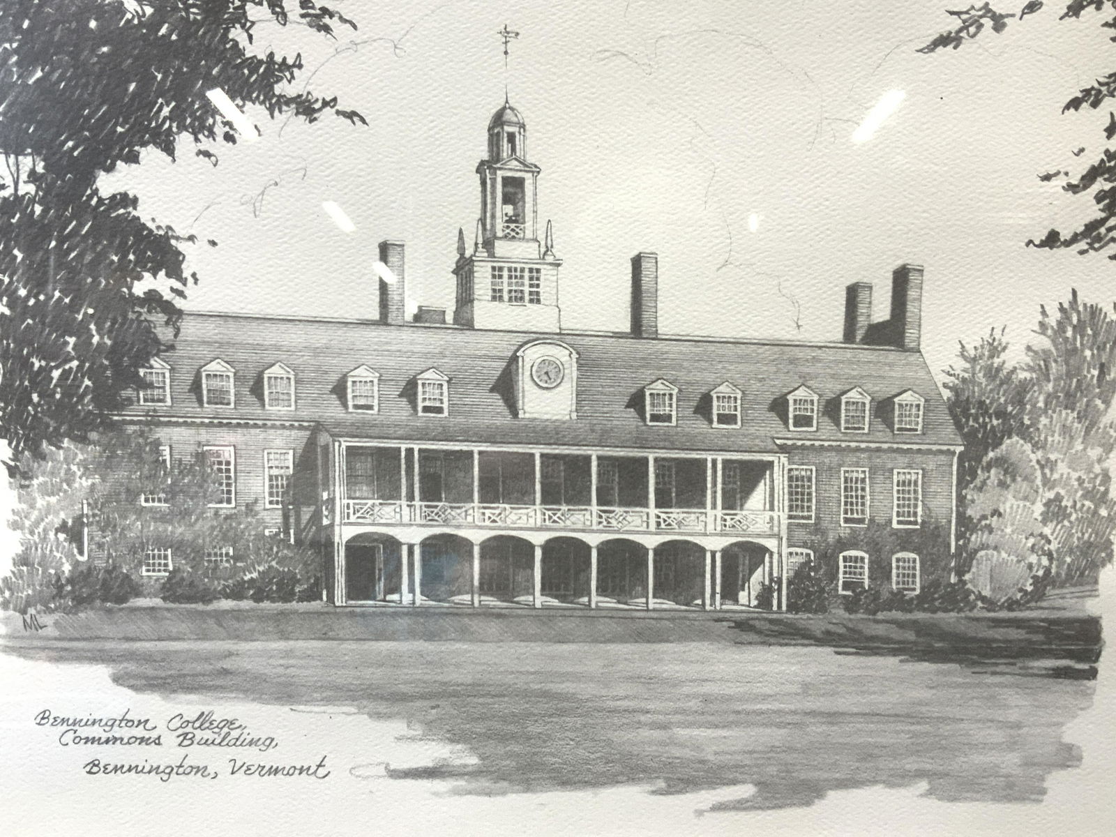 Bennington College Commons Building Graphite Litho (1 of 9)