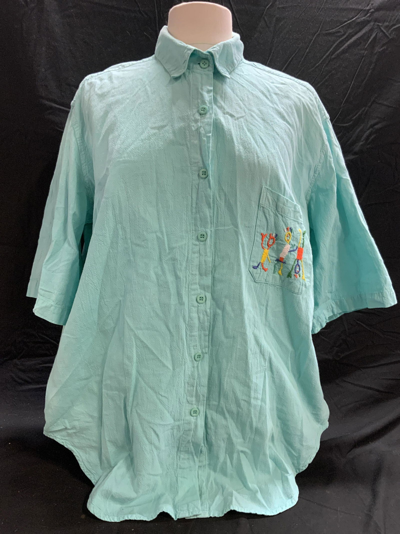 RENATA B Blue Embroidered Button Up Shirt (1 of 6)