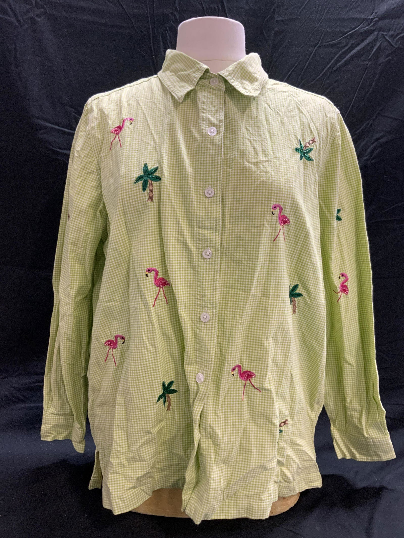 QUAKER FACTORY Green Gingham Embroidered Shirt (1 of 8)