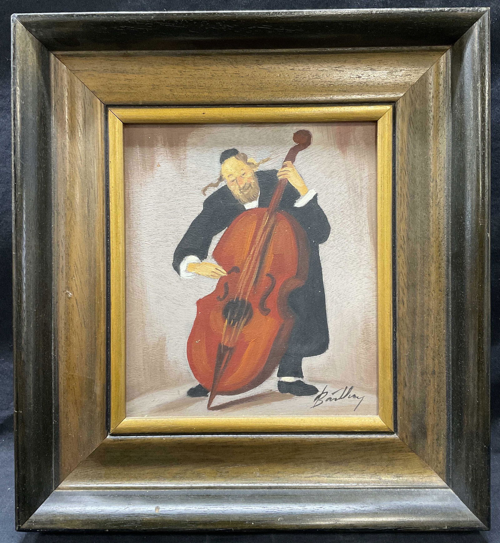 SGN Painting on Board of Judaic Man Playing Cello (1 of 6)