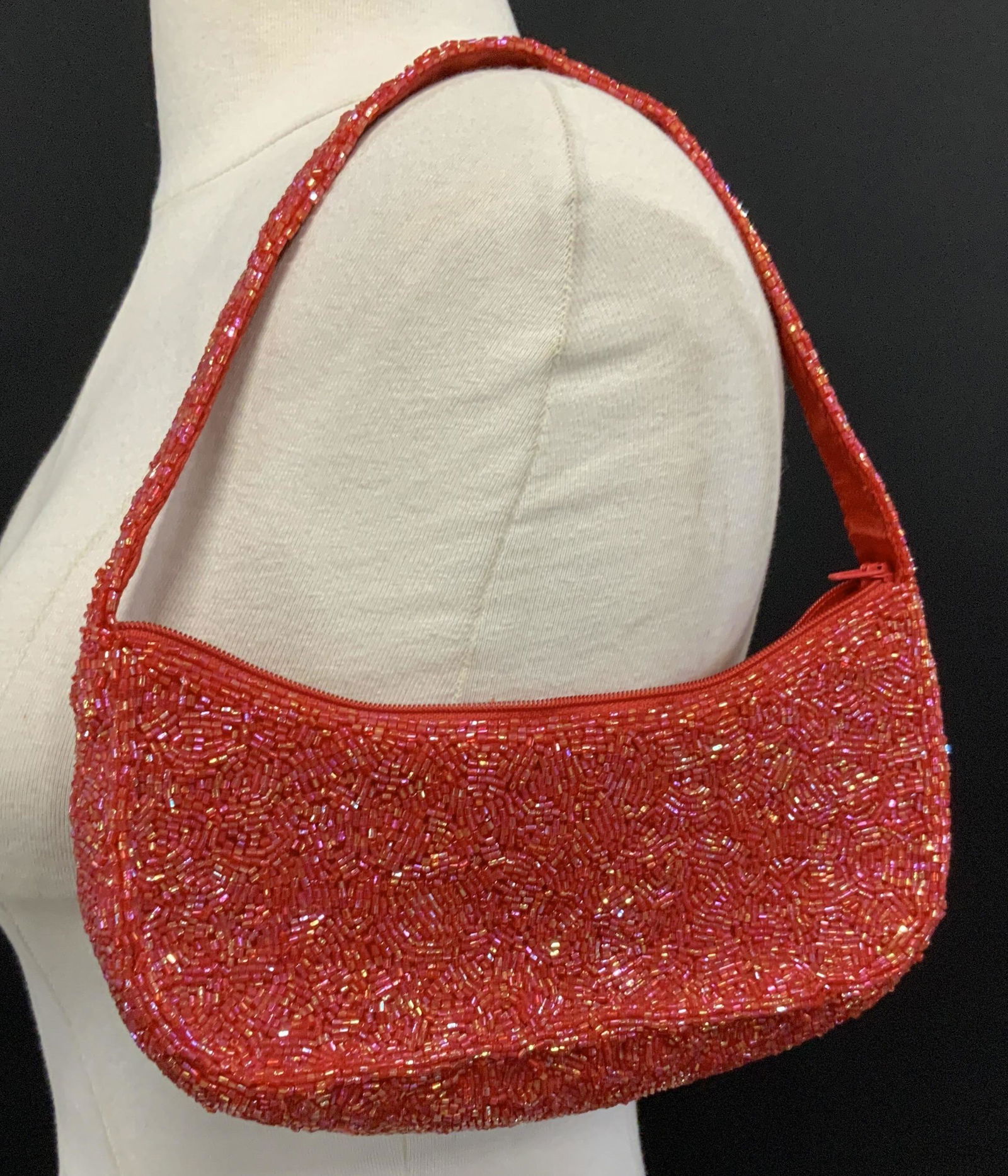 Bloomingdales Iridescent Red Beaded Evening Bag (1 of 7)