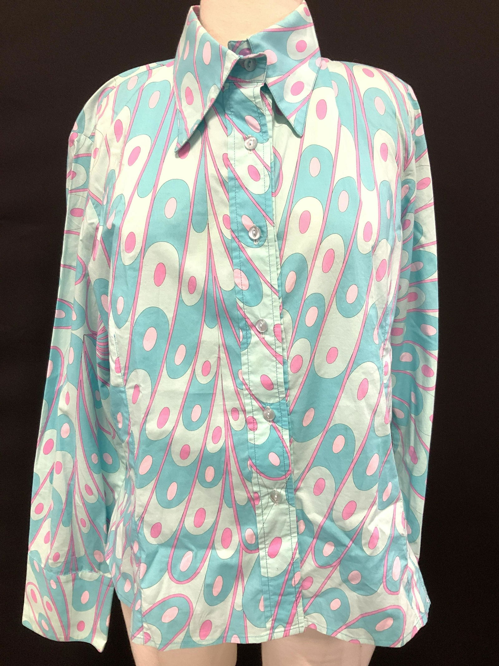 Averardo BESSI  Cotton Abstract Aqua Shirt, Italy (1 of 7)