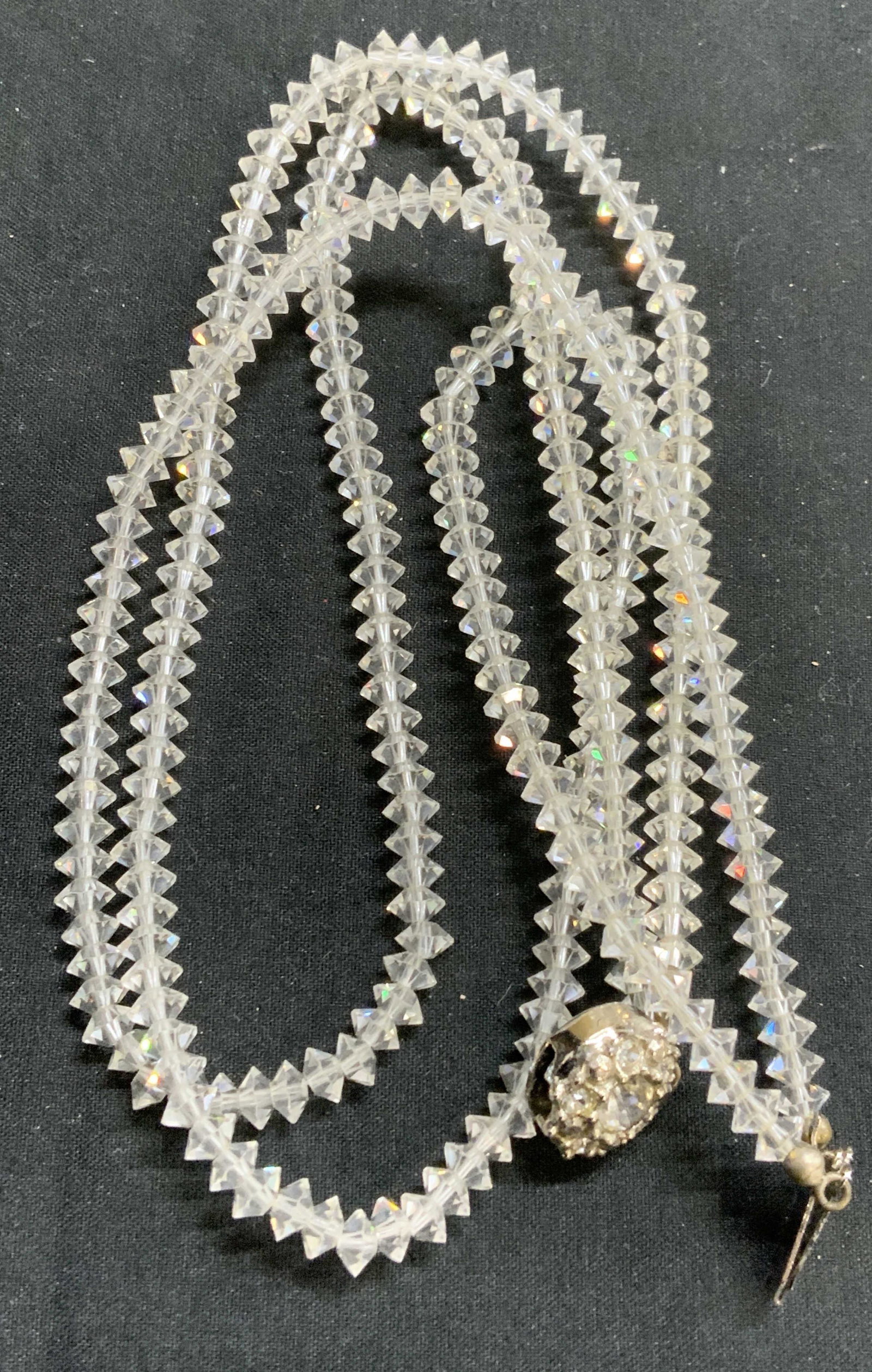 Beaded Double Strand Crystal Choker Necklace: Beaded double strand crystal choker necklace. Measures approx. 16.5 inches long. In good condition. Estate jewelry, costume jewelry, cocktail jewelry, fashion jewelry, accessories, fashion accessories