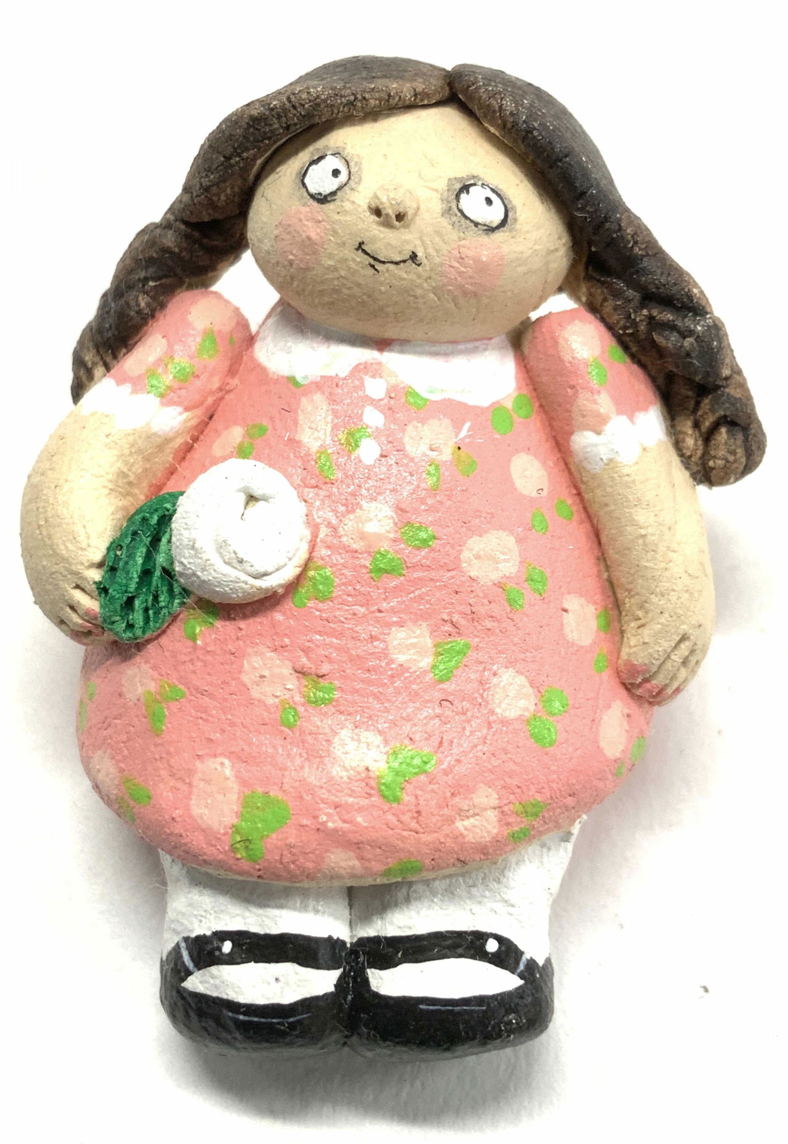 LEHMAN SGN Handmade Ceramic Girl Figural Brooch (1 of 6)