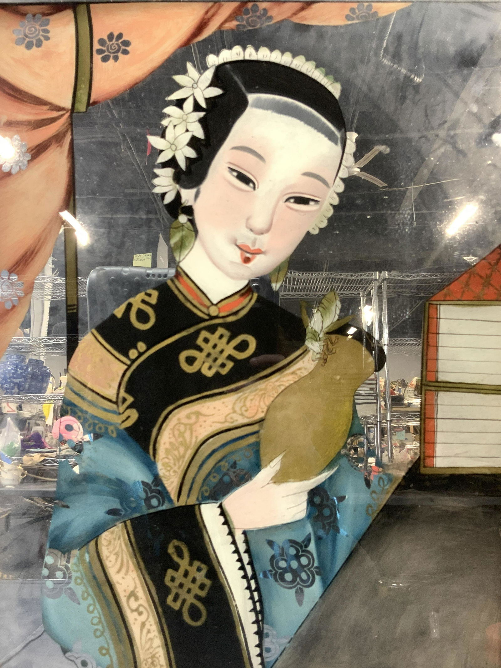 Vintage Asian Reverse Painting On Mirror (1 of 8)