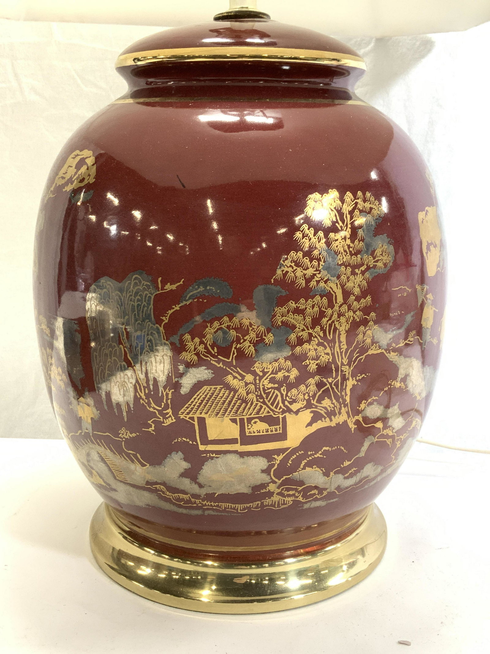 Hand Painted Asian Porcelain Lamp w Shade (1 of 8)