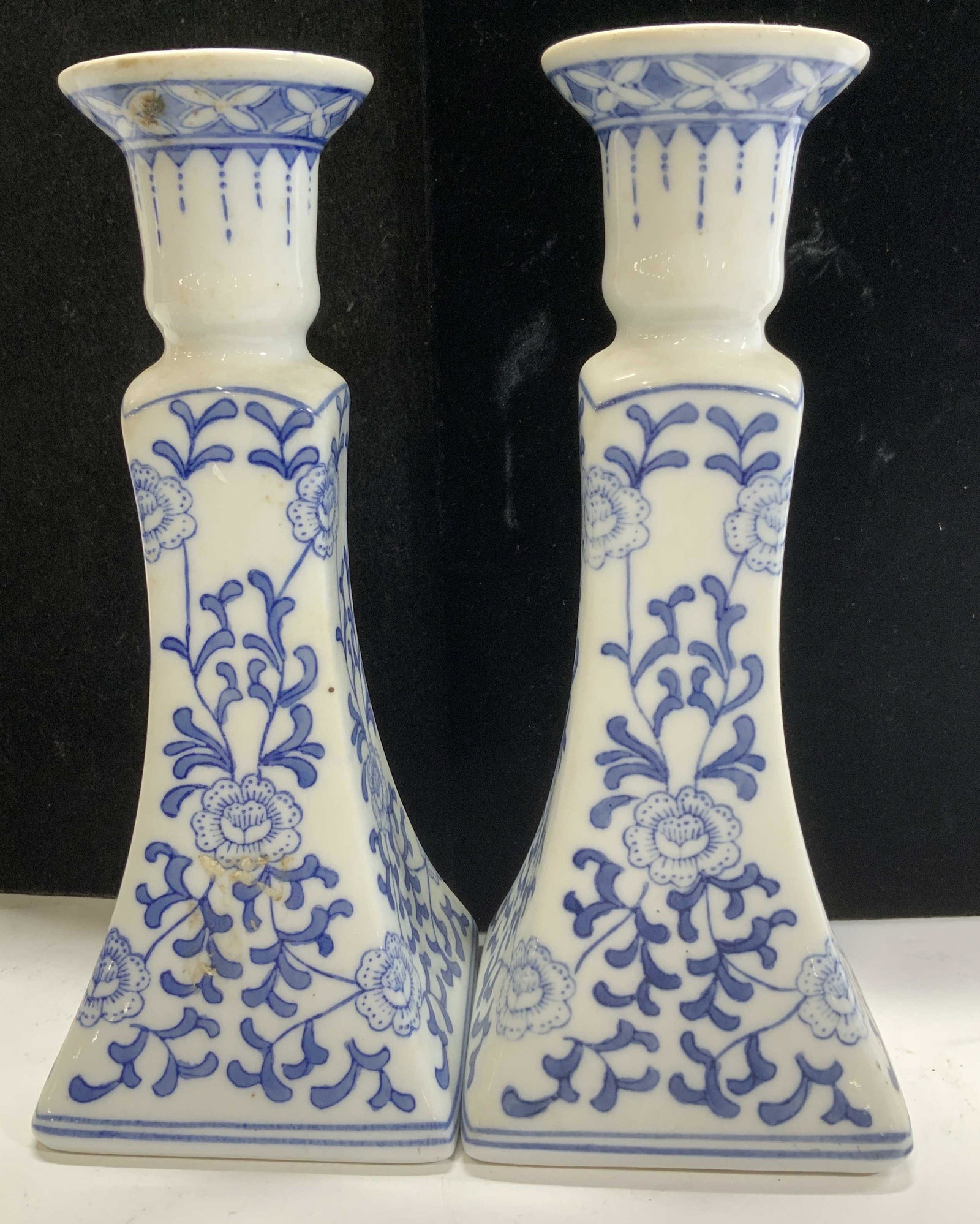 Pair Blue & White Asian Cizhou Candlesticks (1 of 6)