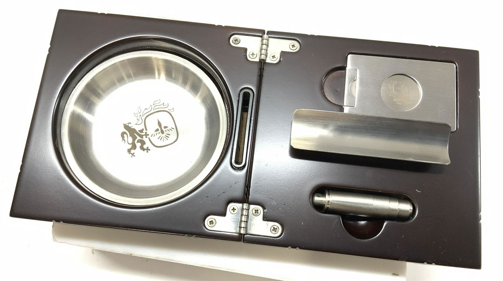 Portable Cigar Ashtray Set in Mahogany Wood Box (1 of 6)