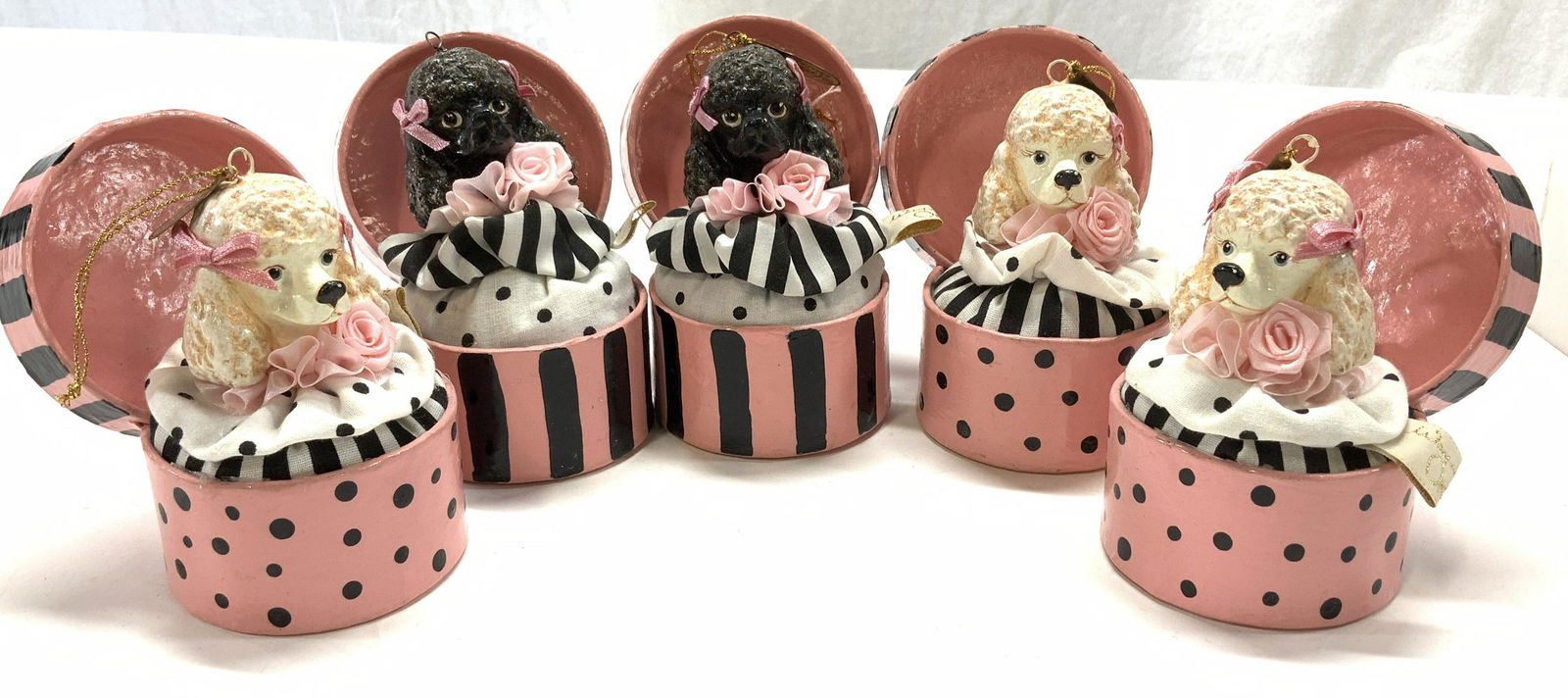 Set 5 Poodle In A Hat Box Ornaments (1 of 7)