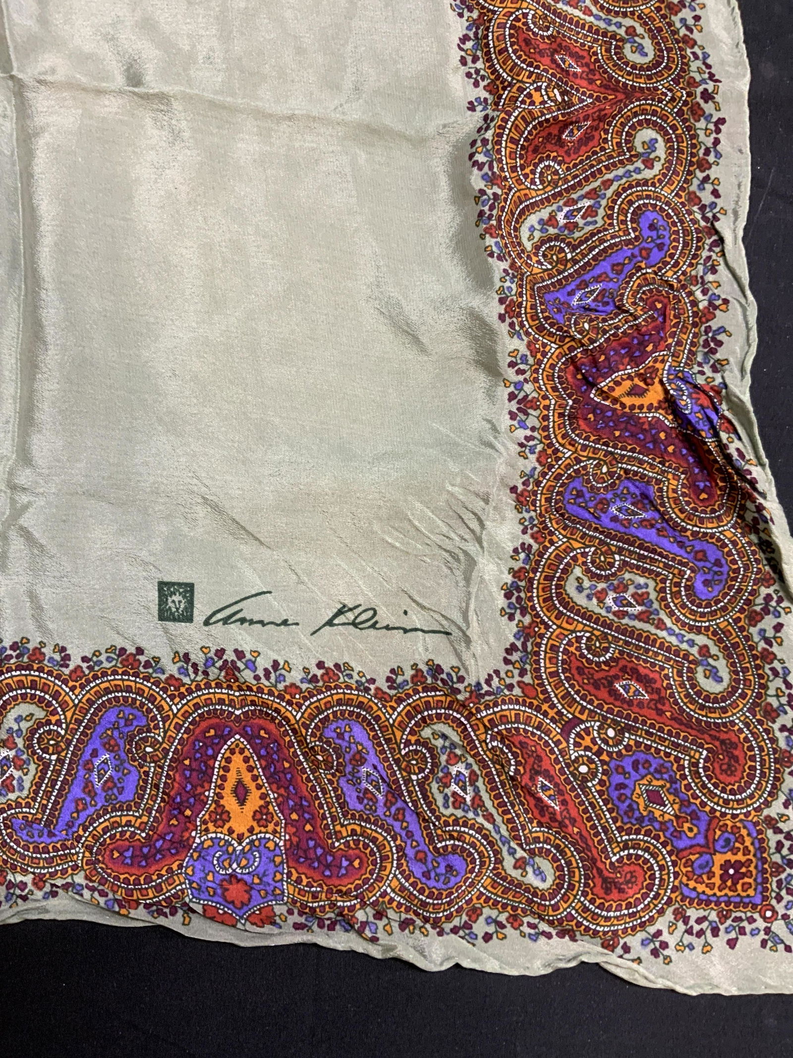 ANNE KLEIN Green Silk Paisley Scarf (1 of 6)