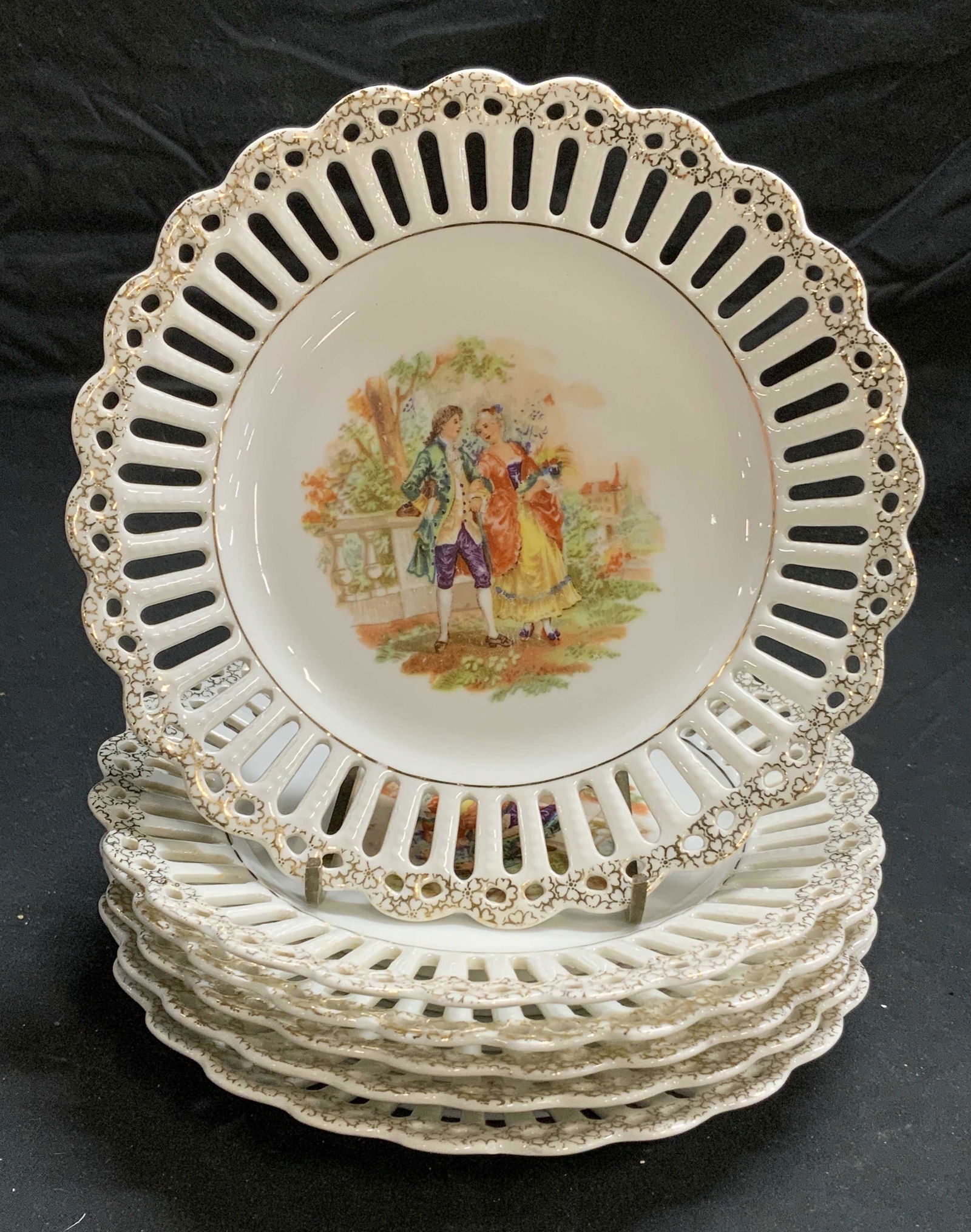 Set 6 Vintage Pierced Porcelain Dessert Plates (1 of 6)