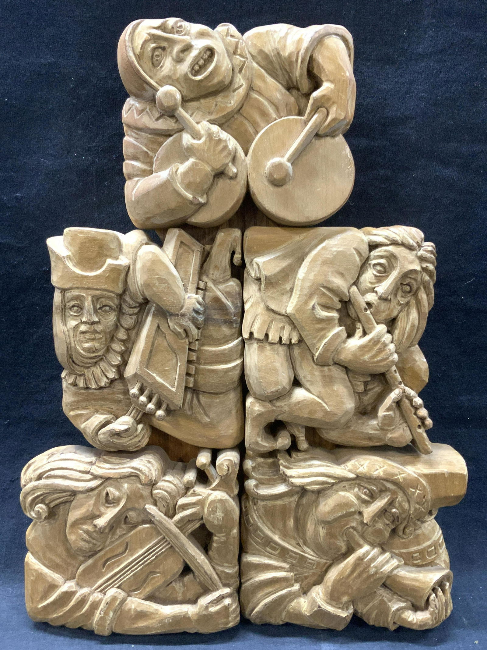 Carved Wooden Folk Art Musician Block Panel (1 of 9)