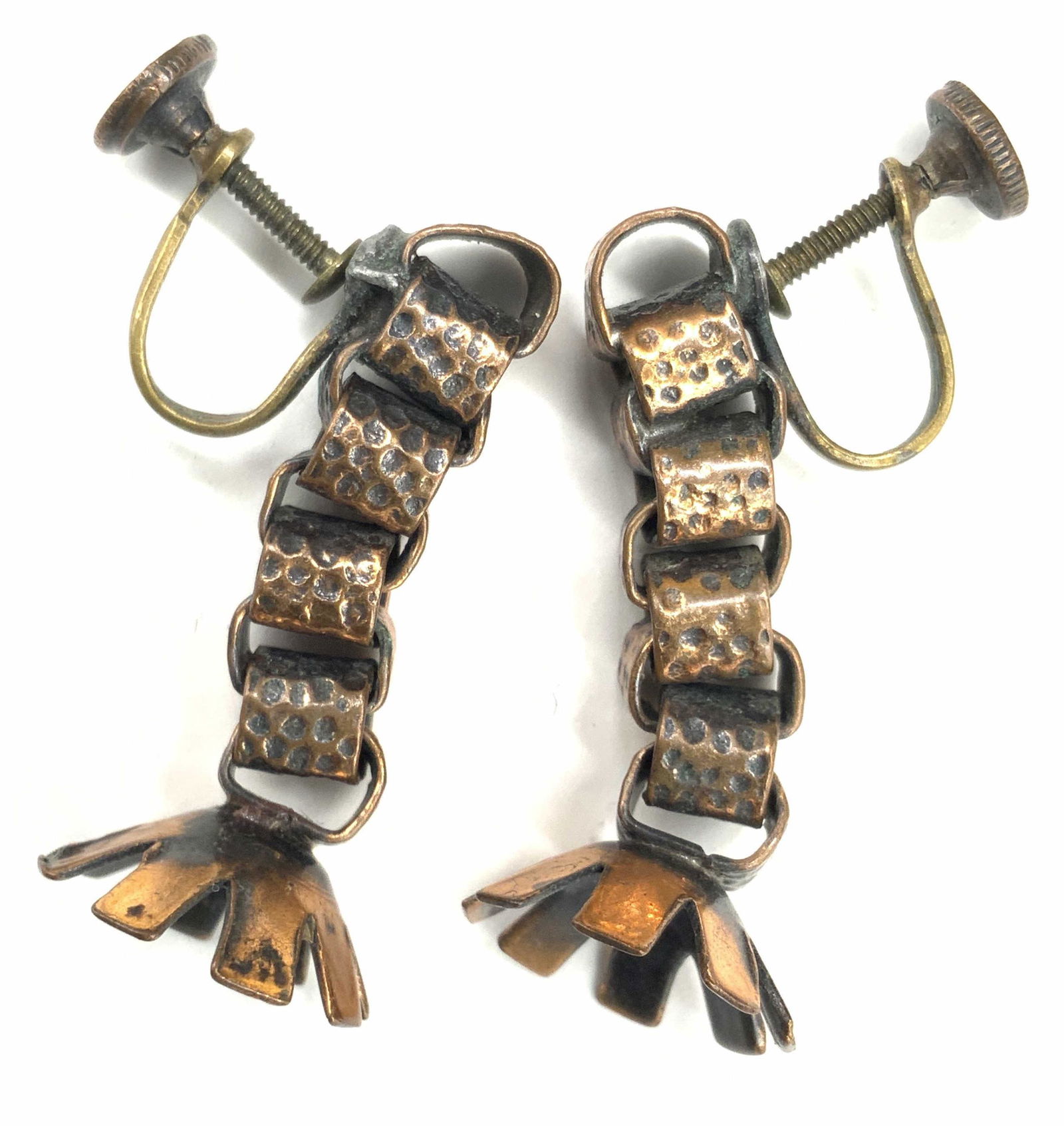 Vintage Hammered Copper Dangle Earrings, Jewelry (1 of 5)