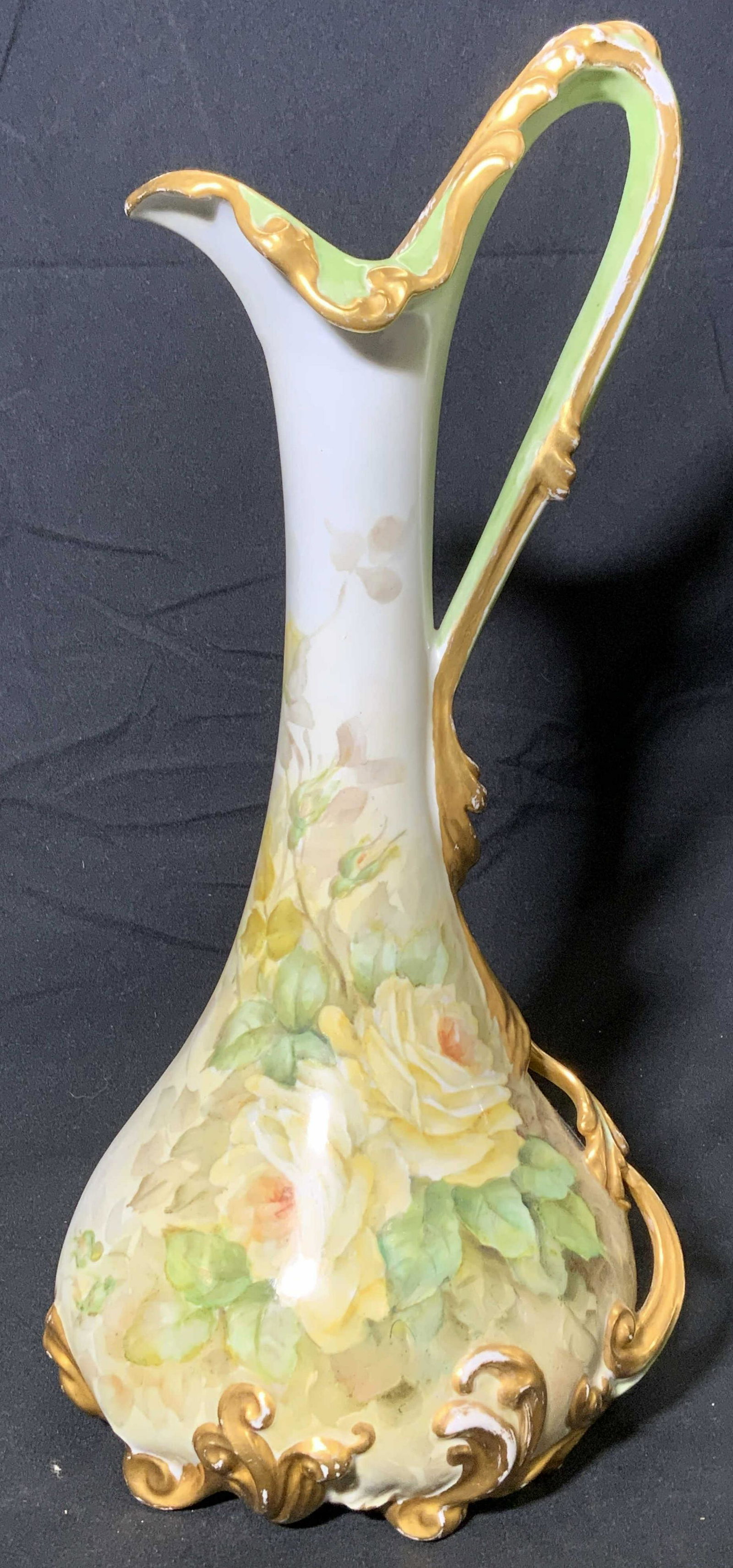 LIMOGES Tall Floral Hand Painted Porcelain Pitcher (1 of 6)