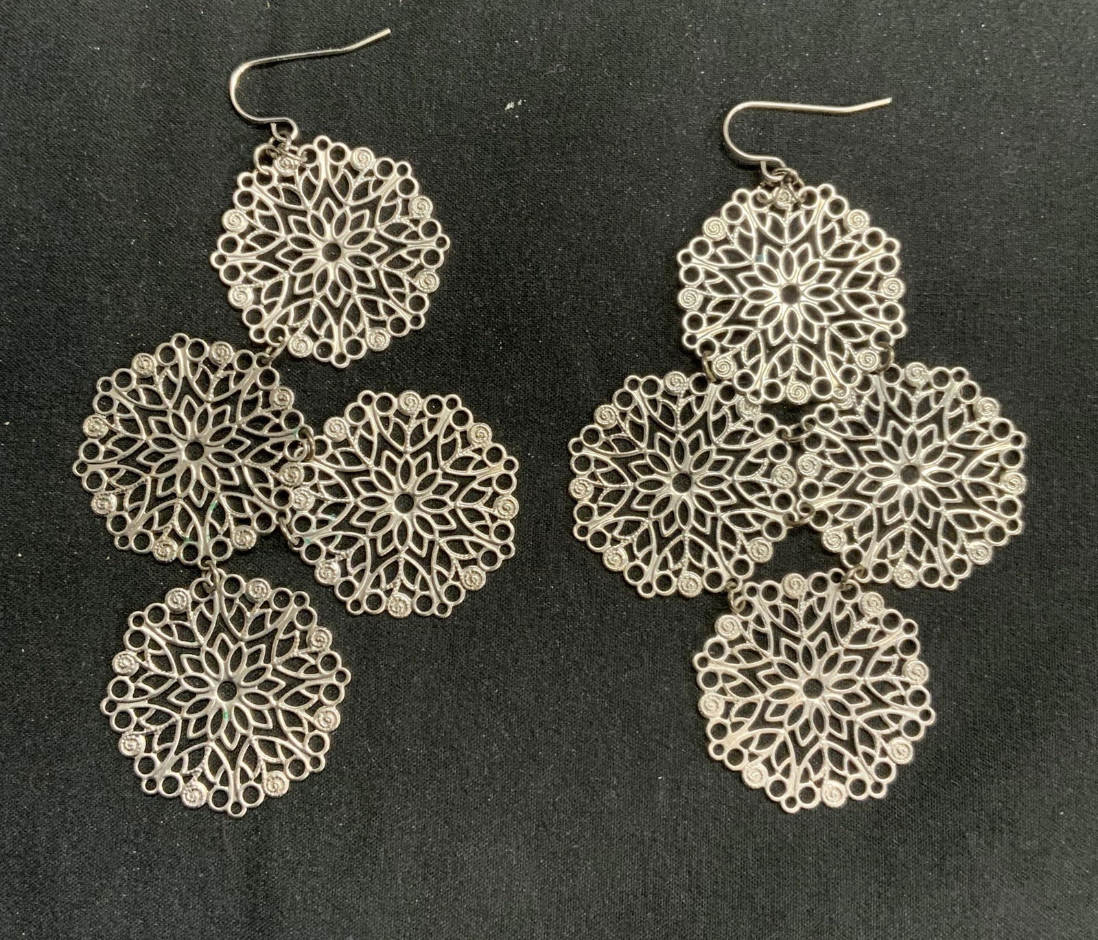 Silver Tone Medallion Dangle Earrings (1 of 6)