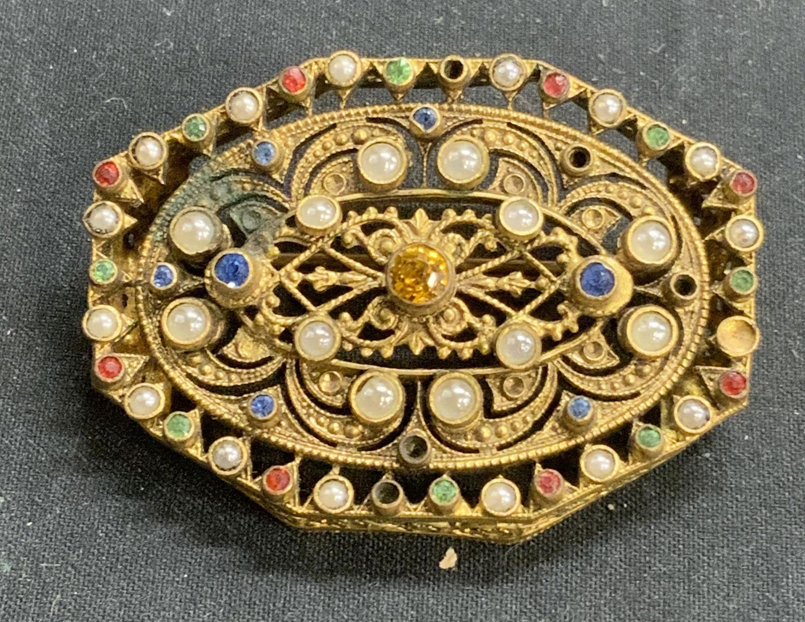 Gold Tone Crystal Brooch, Jewelry (1 of 6)