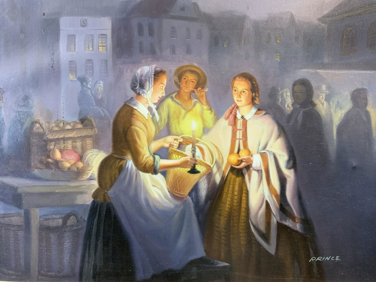 PRINCE Signed Oil on Canvas of Dark Market Scene (1 of 11)