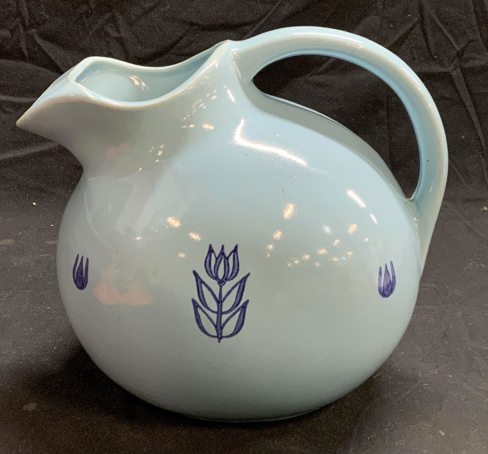 Vintage CRONIN Blue Tulip Ceramic Pitcher (1 of 6)