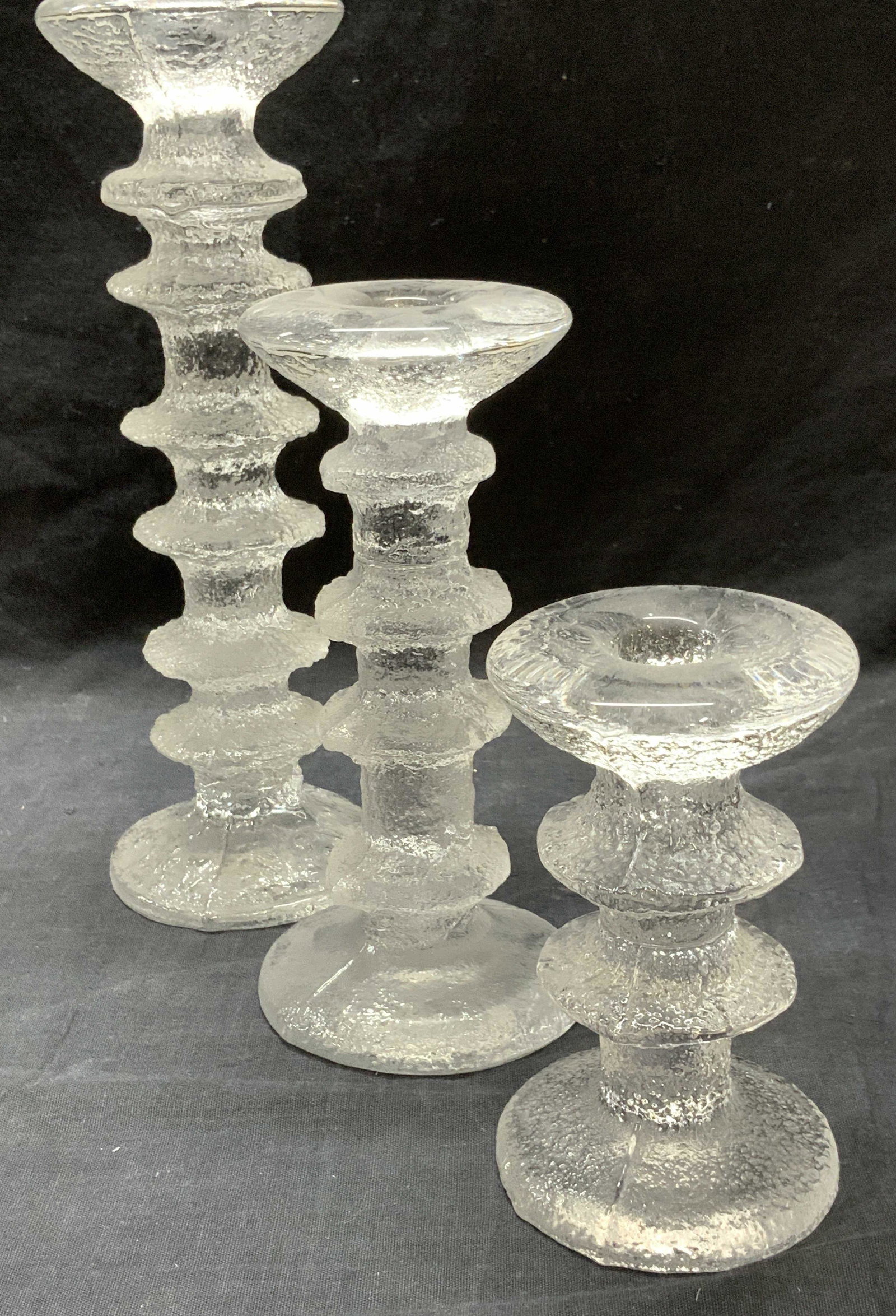 Sculptural Art Glass Candlestick Set 3, Sgn (1 of 6)
