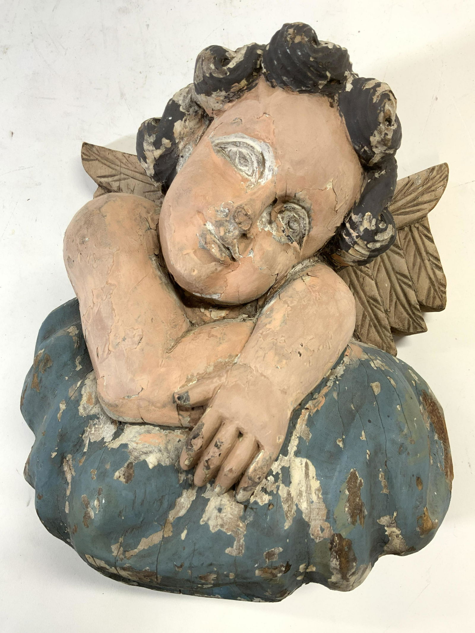 Vntg Handcrafted Carved Wooden Cupid Wall Hanging (1 of 7)