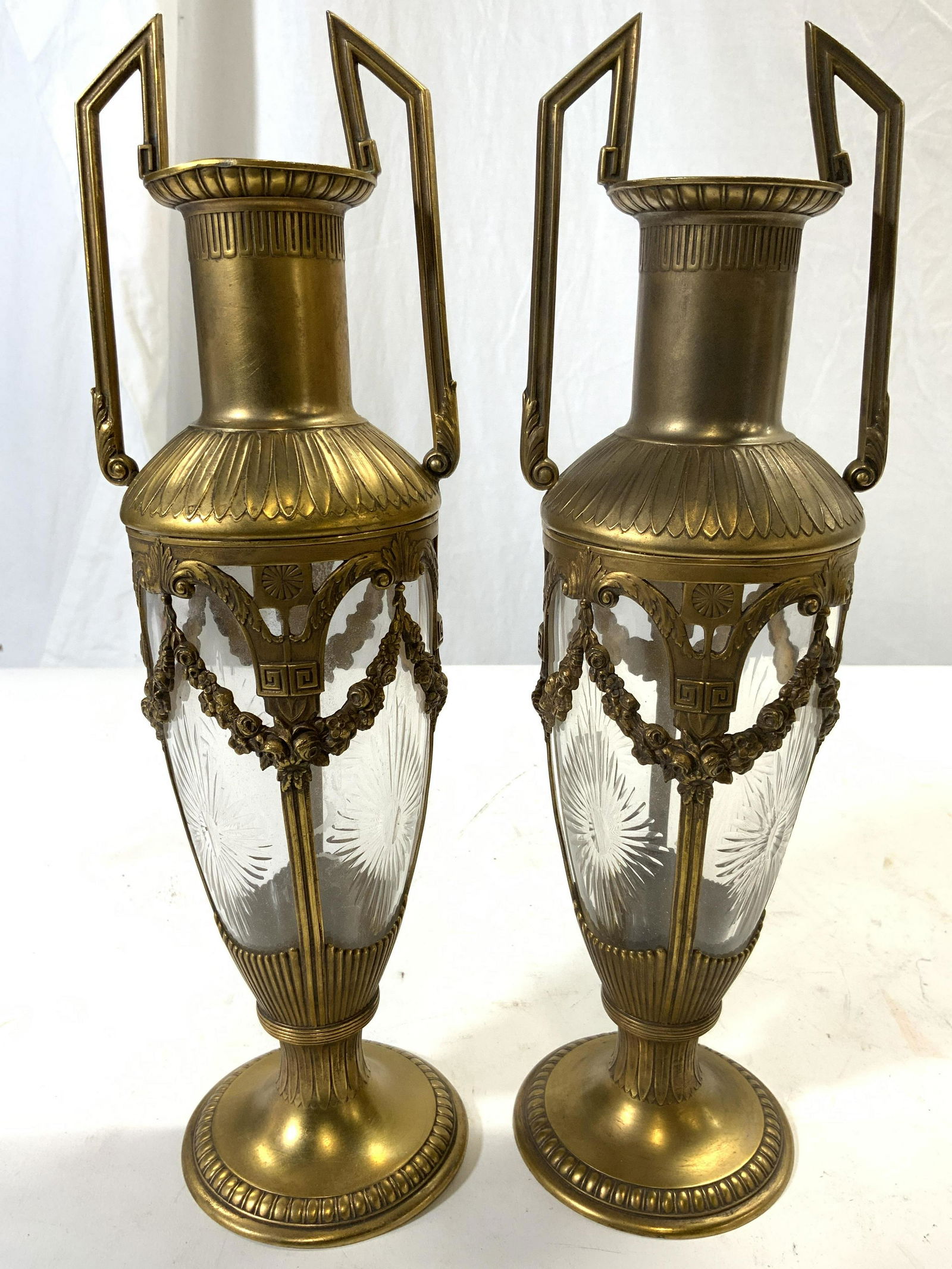 ORIVIT AG Pr Vtg Victorian Gilt Metal Glass Vases (1 of 10)