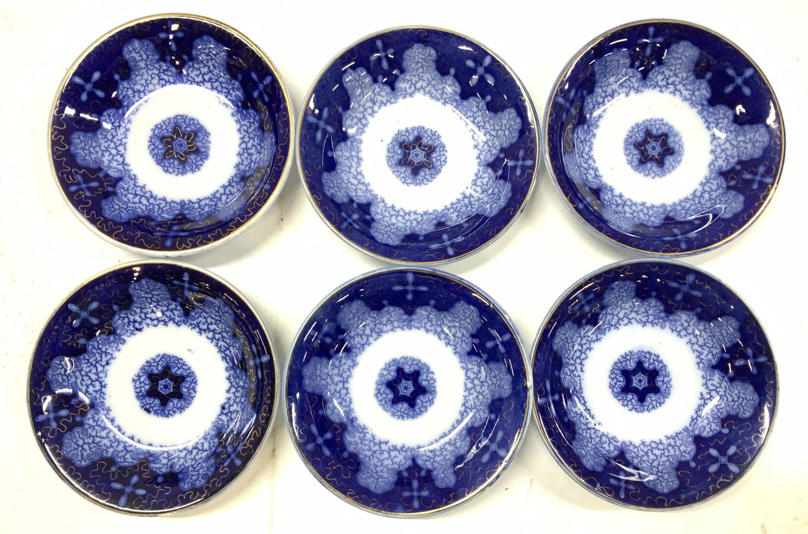 Set 6 Blue & White TransferWare Porcelain Bowls (1 of 6)