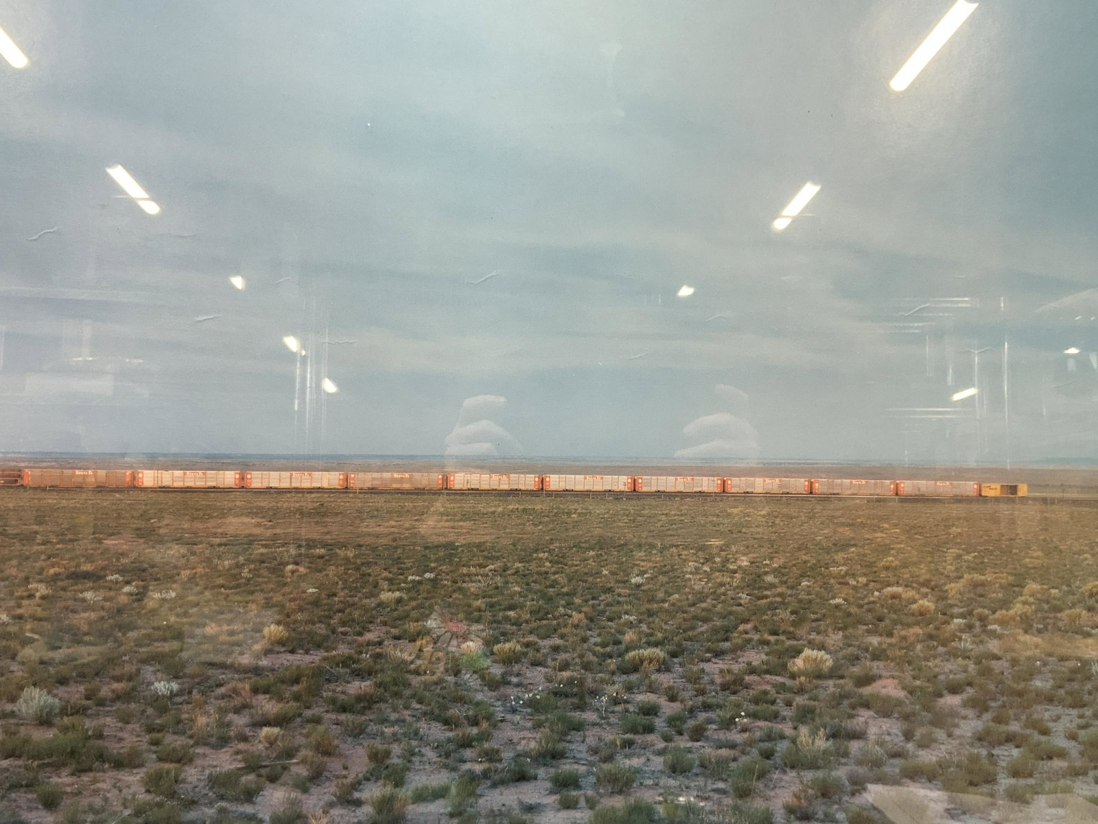 Photography In California 1945-1980 Exhibit Advert: Marked in top Photography in California 1945-1980 San Francisco Museum of modern art Center image depicts a cargo train going across a vast flat landscape Professionally framed in silver metal frame, 