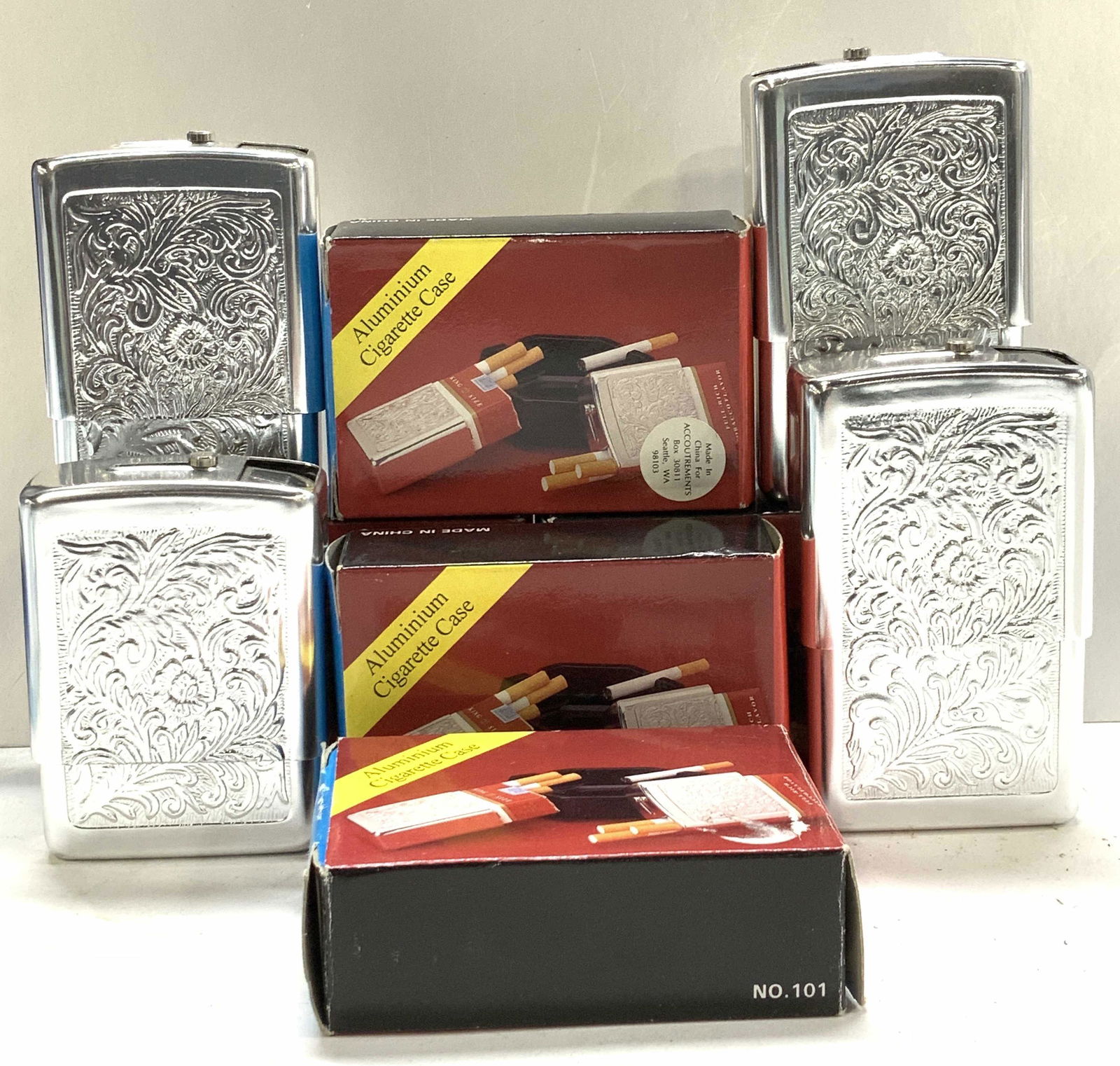 Set 9 Repousse Aluminum Cigarette Pack Holders NIB (1 of 6)