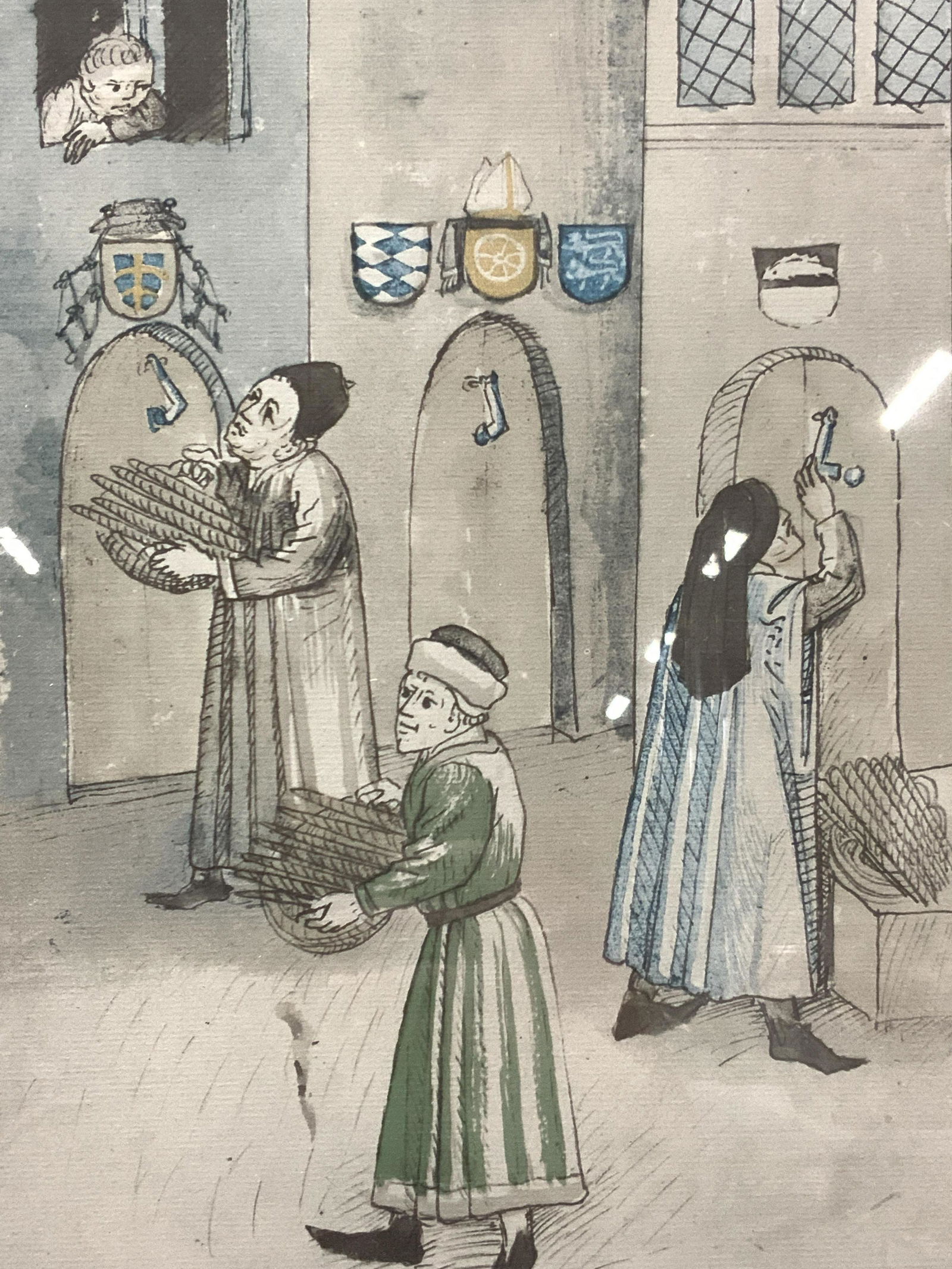 Framed Colored Medieval Etching Plate Lithograph (1 of 7)