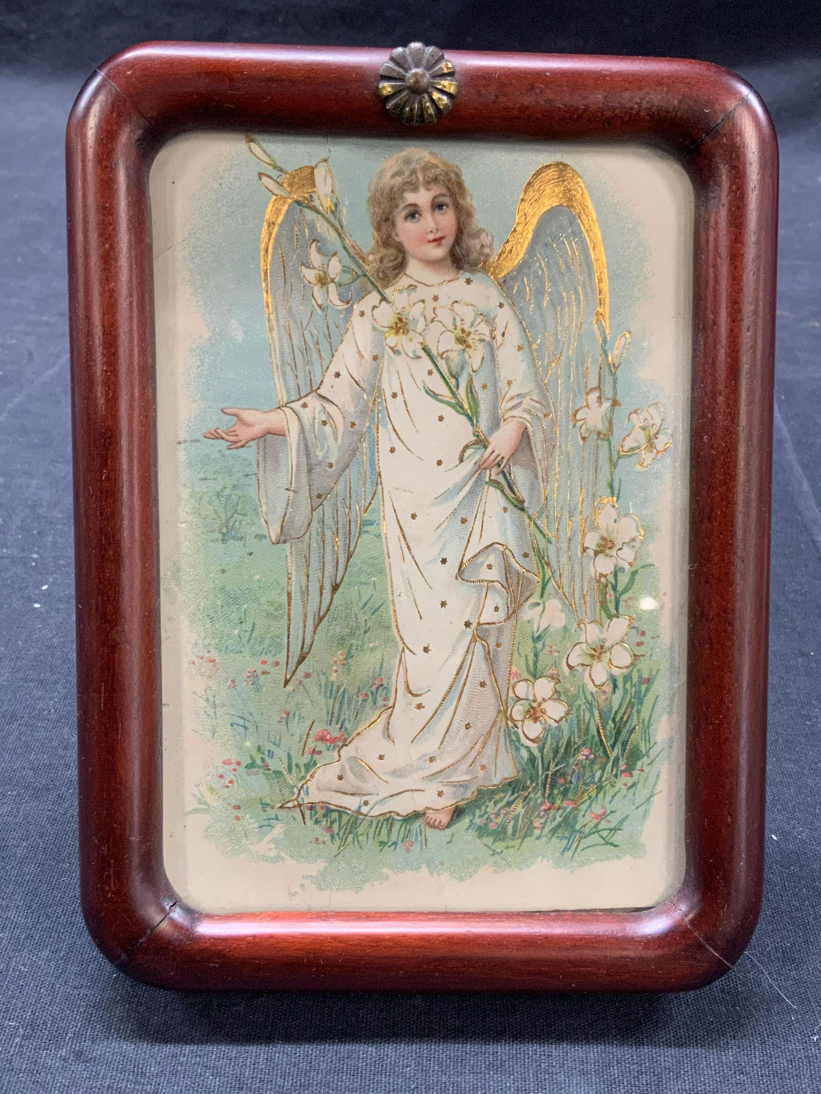 Gilt Child Angel Post Card In Rose Wood Frame (1 of 7)