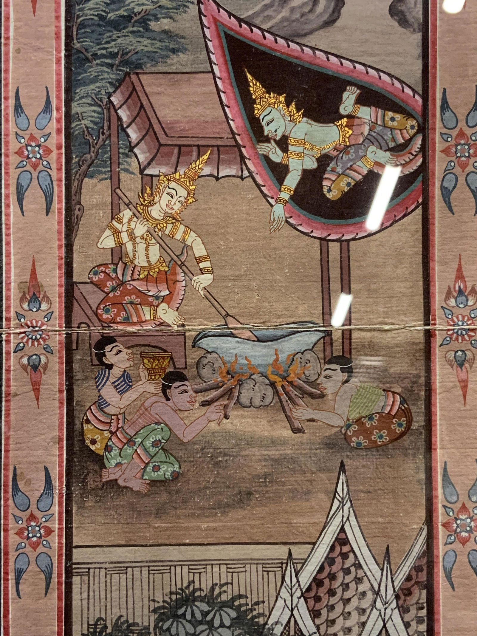 Vtg. Hand Colored Ink & Paint Thai Deities (1 of 8)