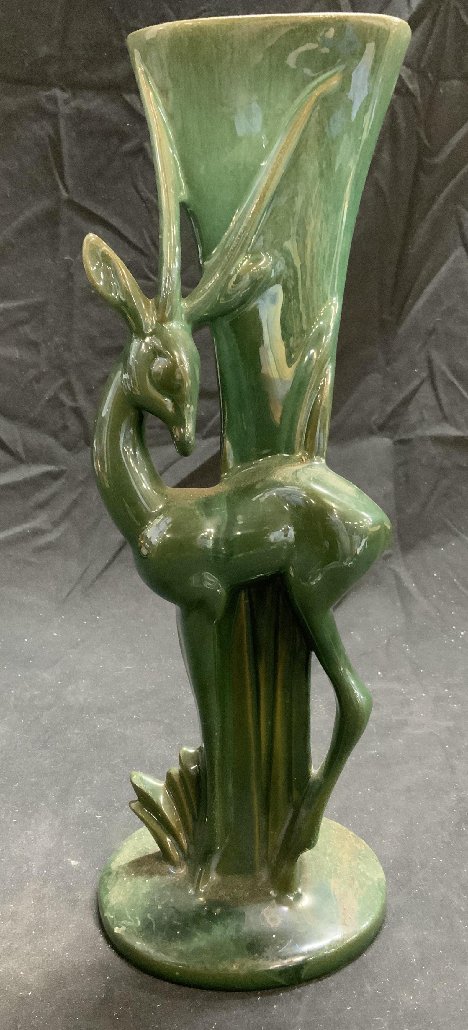Vintage Green Ceramic Antelope Vase (1 of 8)
