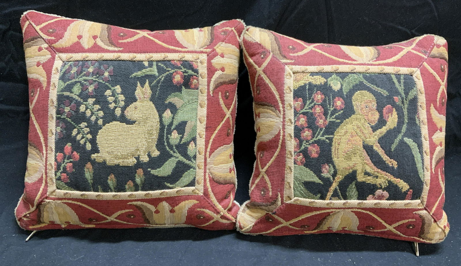 Pair Rabbit & Monkey Embroidered Throw Pillows (1 of 6)