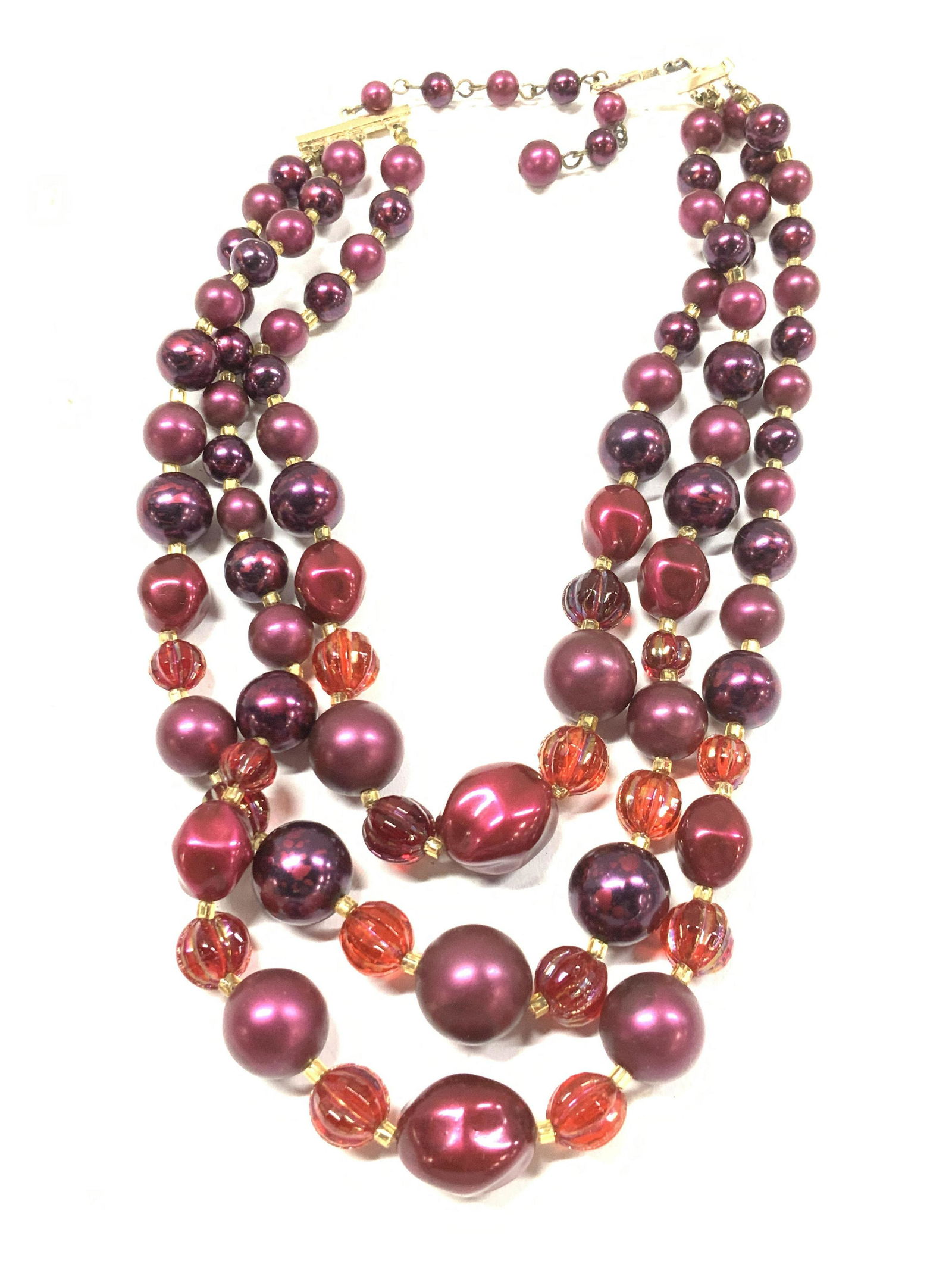 Magenta Faux Pearl Multi Strand Necklace (1 of 6)