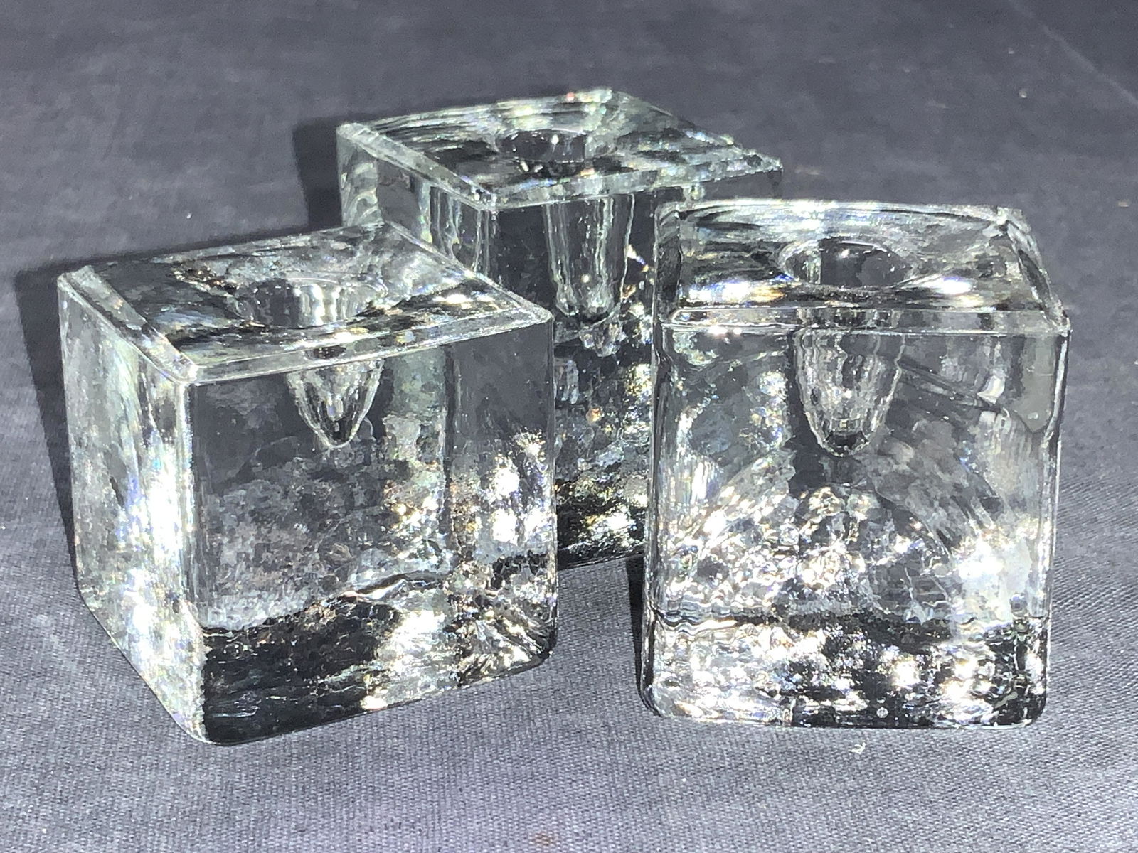 3 Clear Glass Ice Cube Style Candle Holders (1 of 6)