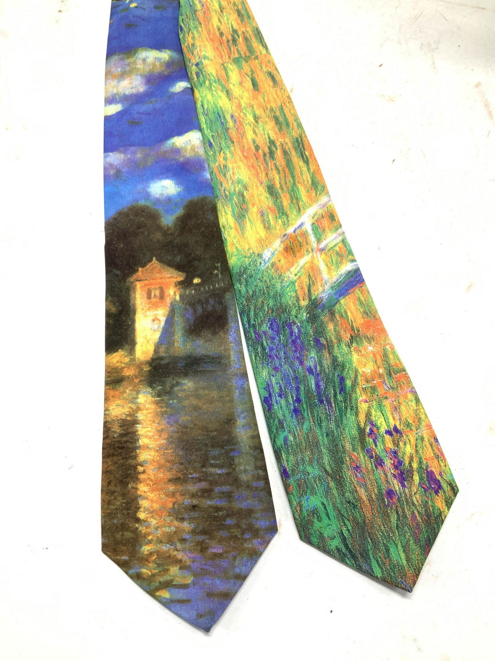 Laurent Monteil Paris Impressionist Art Ties: Signed Designer Laurent Monteil Polyester Ties, Impressionist Art ties by Claude Monet. 55.25 in. Long and 59 in. Long. App 3.5 in wide Ties, Impressionist Art Ties, Claude Monet Art Ties, Wearable Ar