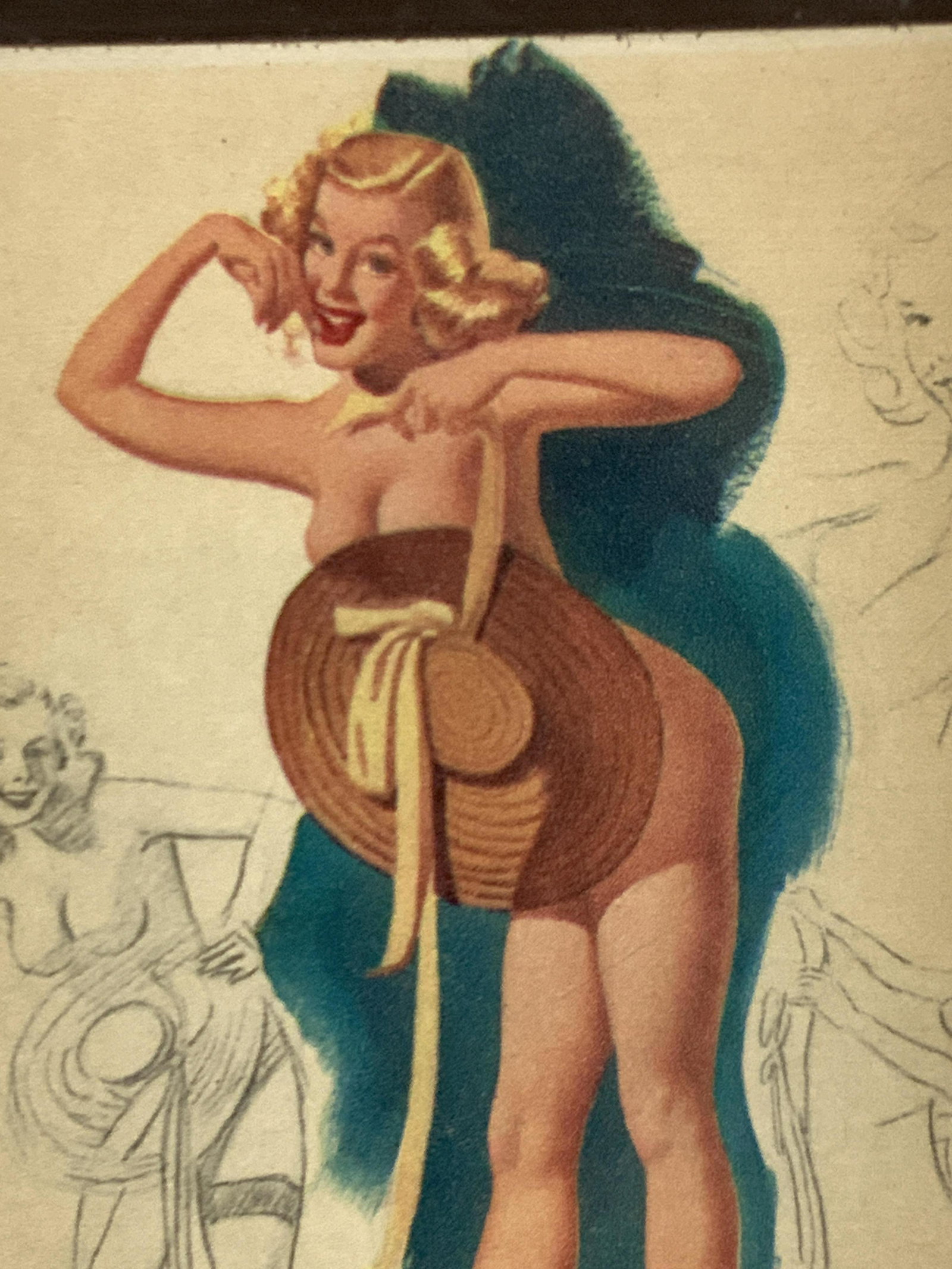 Vintage Sun Hat Pin Up Girl Note Pad: Sealed in packaging, note pay with pin up girl printed on cover. A nude woman holding a sun hat to cover herself Note pad reads J.Becker Printer & Engraver. Packaging is Approximately 10.5 x 7 inches,