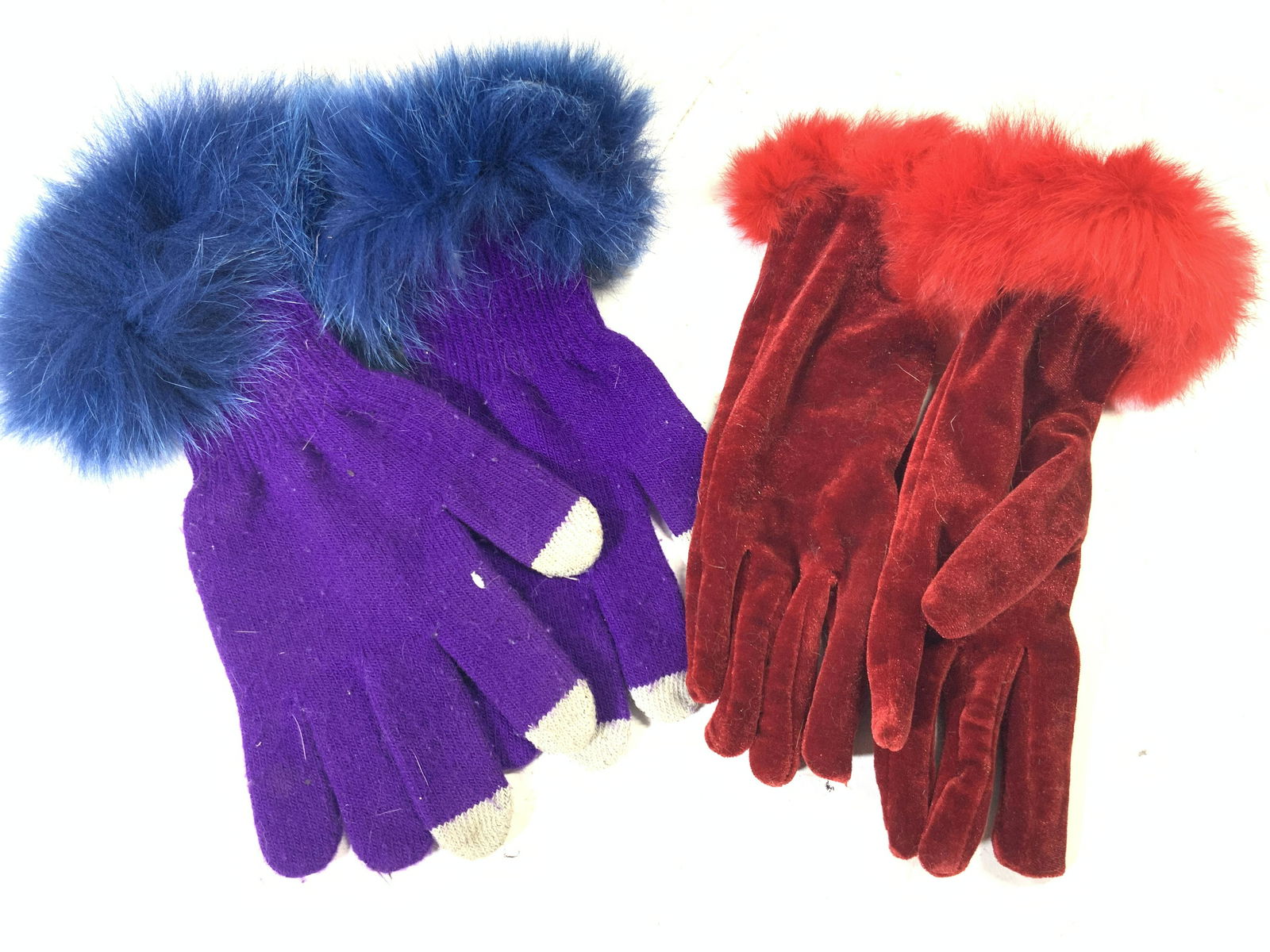 2 Pairs Vintage Faux Fur Winter Gloves (1 of 7)