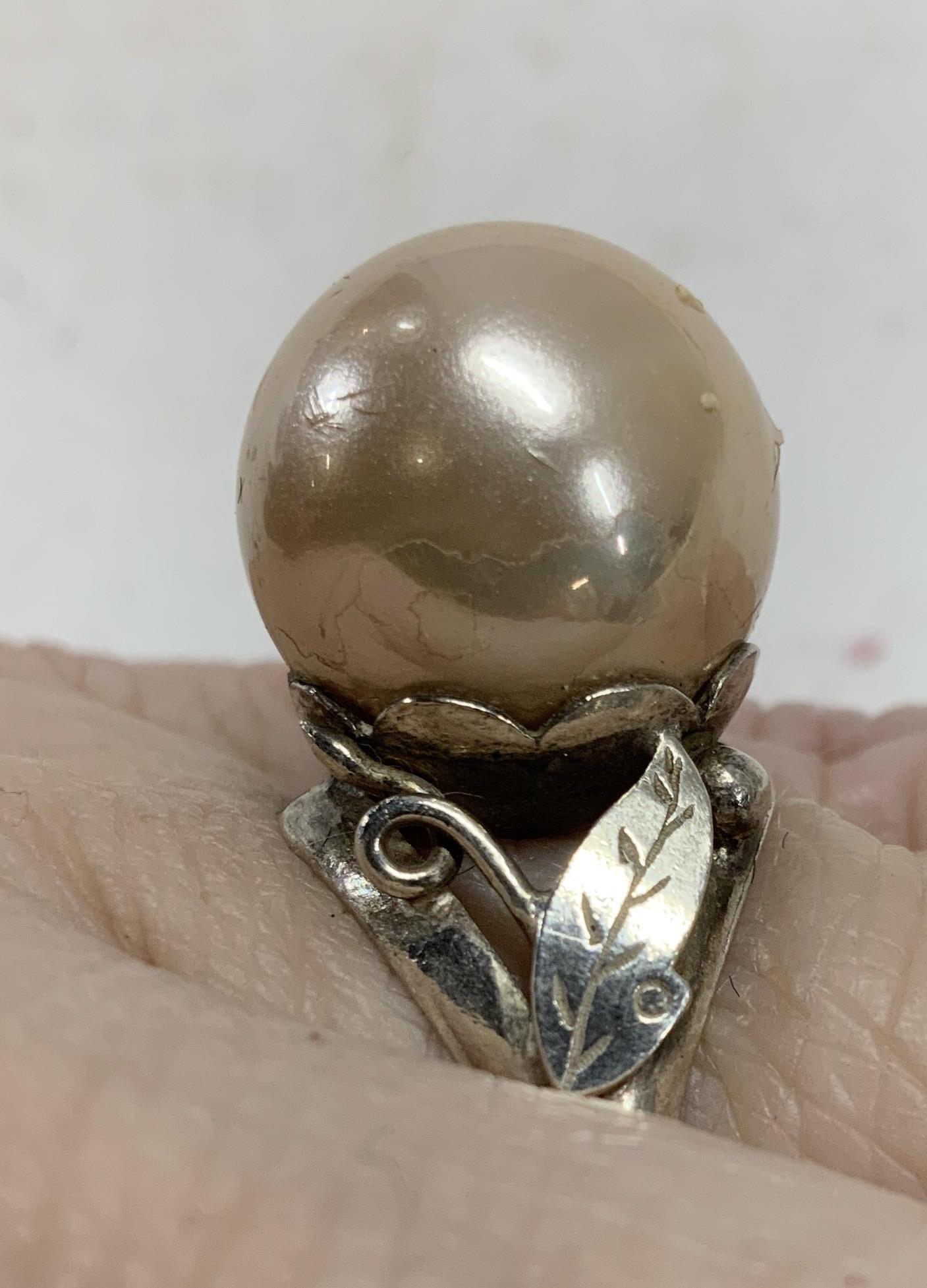 High Set Faux Pearl Sterling Silver Cocktail Ring (1 of 6)
